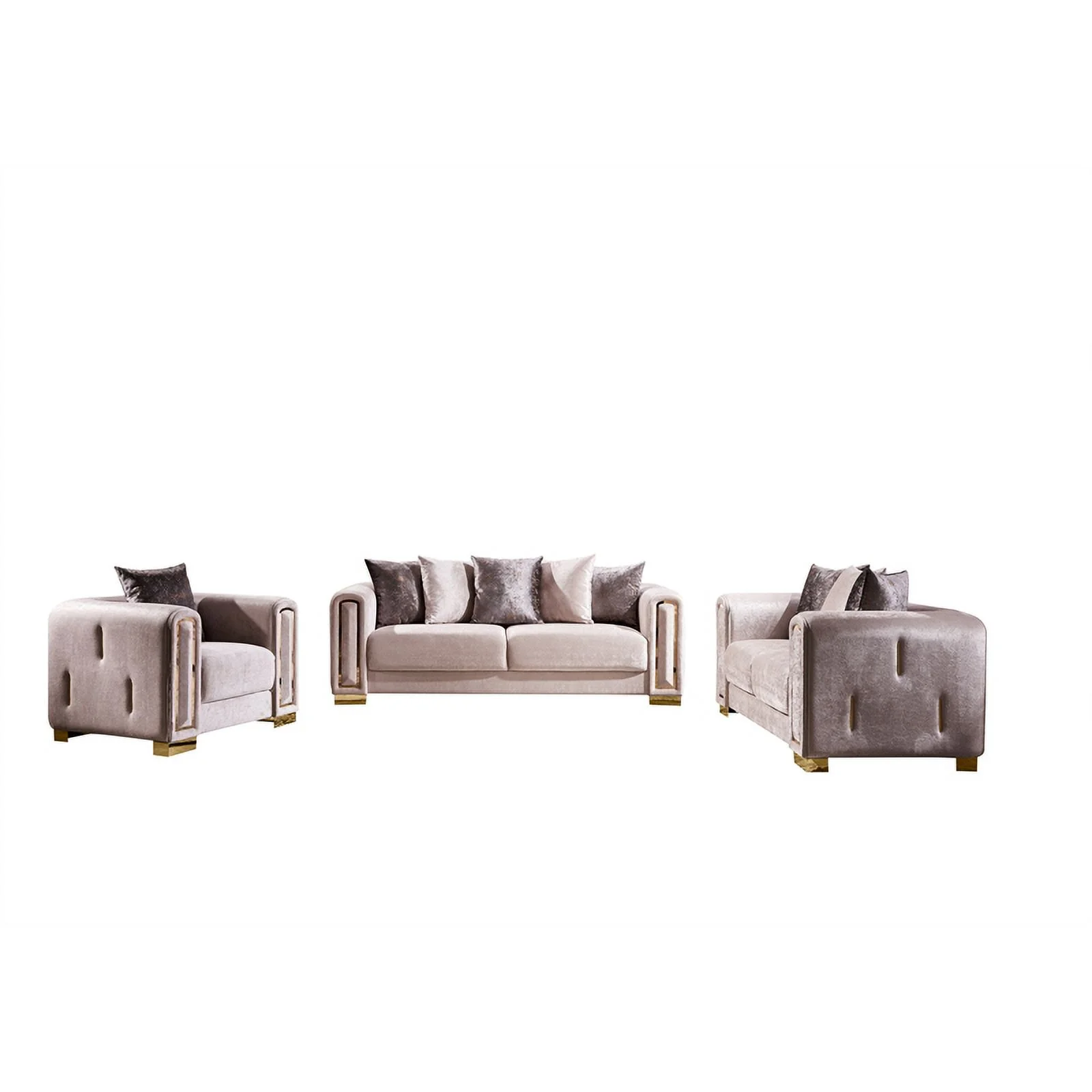 Pemberly Row Thick Velvet Fabric 3Pc Living Room Set Made With Wood in Beige