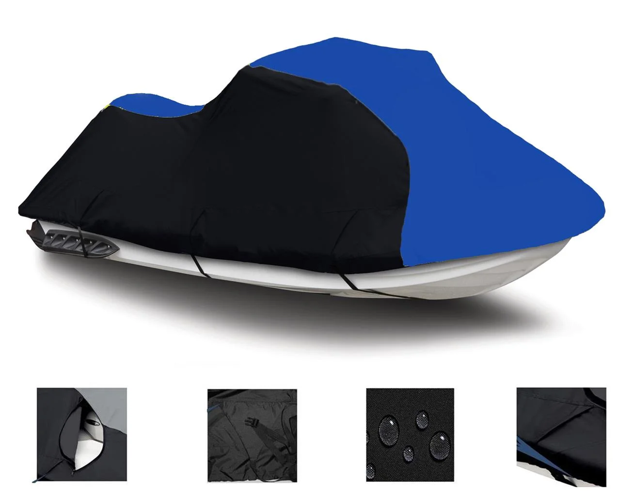 BLACK / BLUE HEAVY-DUTY, 600 DENIER Jet Ski PWC Cover Compatible for Yamaha WaveRunner VX110 Sport 2005 2006