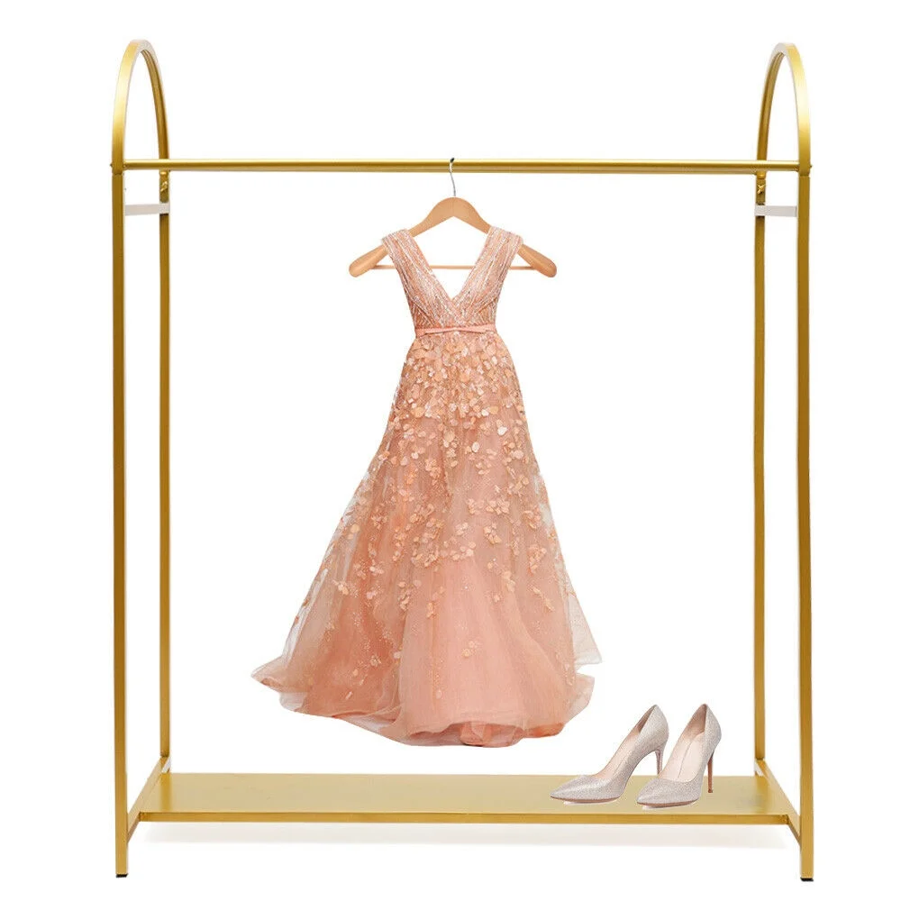 Gold Garment Rack with Iron Board Arched Stand Iron Wedding Dress Bridal Garment Rack Dress Display Stand Floor Hanger Storage Rack for Home Wedding Clothing Store Clothing Racks 1.5m Height