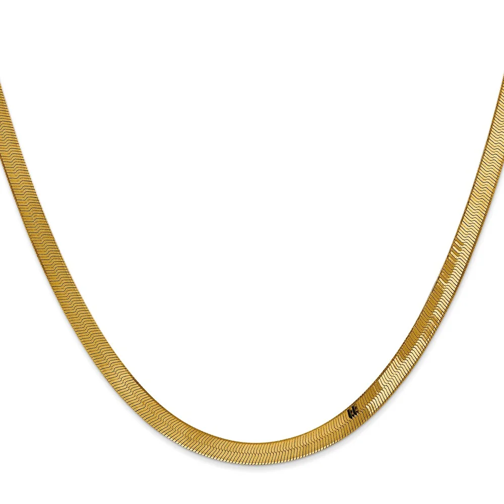 14K Yellow Gold Herringbone Chain Necklace 24 inch 4 mm Silky with Lobster Clasp