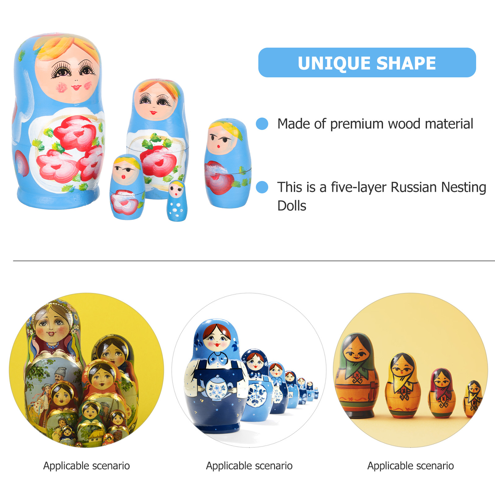 Vintage Toys Matryoshka Wooden Collectible Dolls Decor DIY Decorate Girl Travel