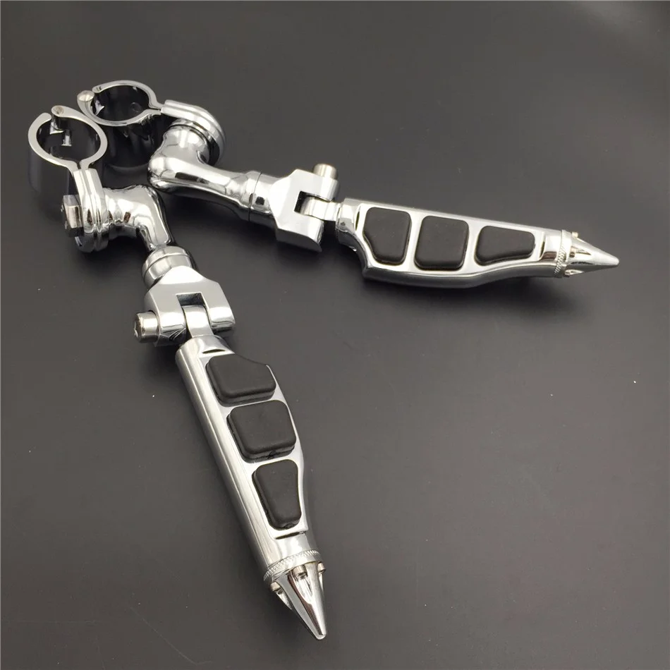 HTT-MOTOR Chrome Peg Short Angled Mounting Kit with Stiletto Shape Foot Peg Footrest For 1-1/4 inch (1.25