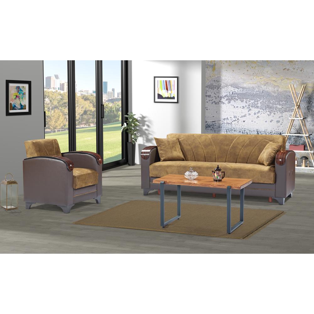 Furnia Senem Convertible Sleeper Sofa, Light Brown
