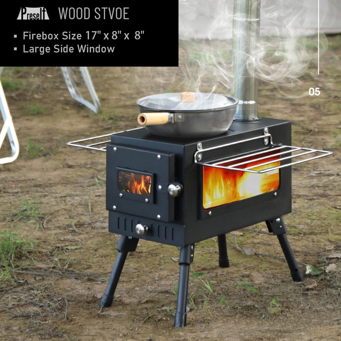 OUWI Hot Tent Stove, Large Side Window, Winter Wood Burning Stove for Heating Cooking Camping Hunting (XL)