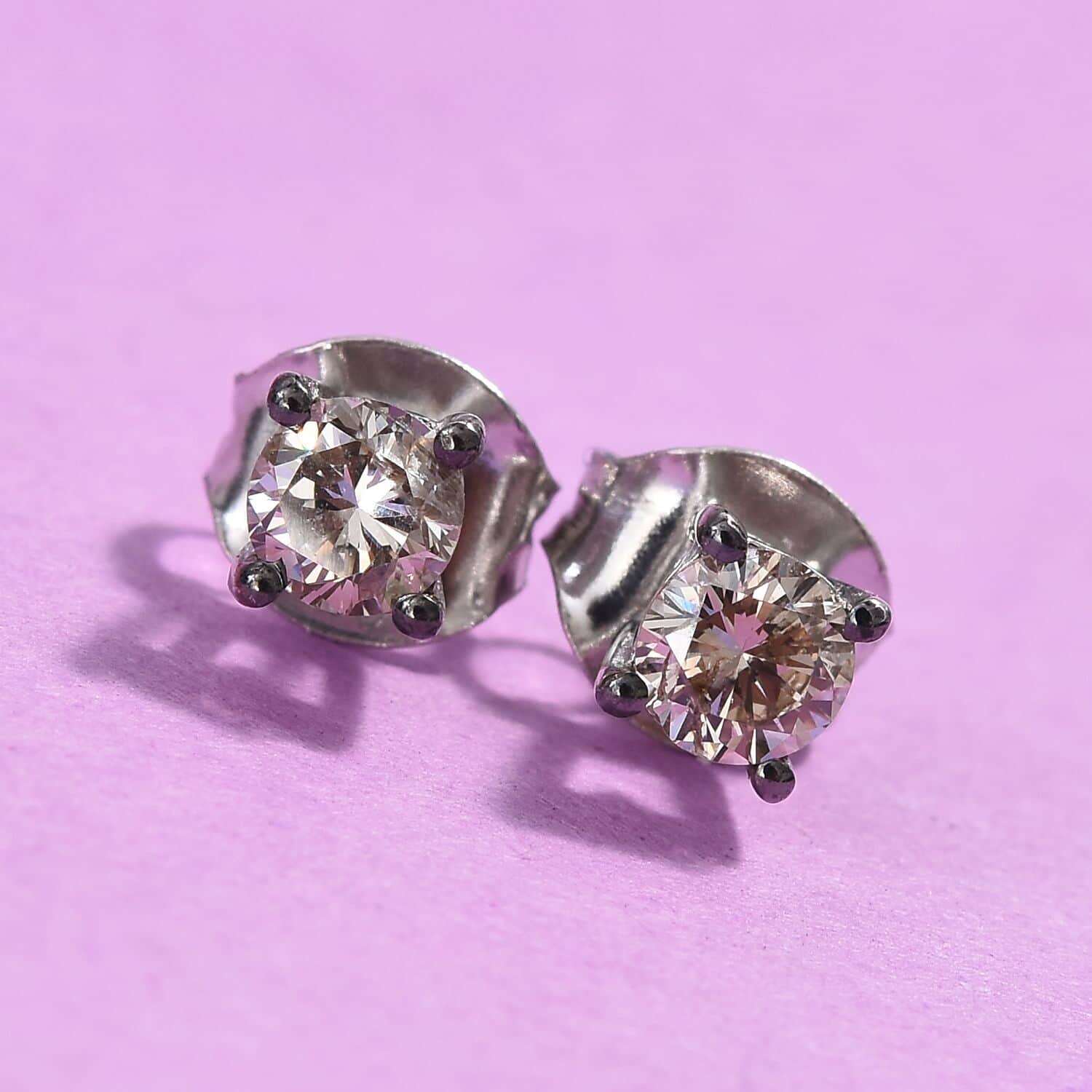 SHOP LC 925 Sterling Silver Platinum Plated Round Champagne Diamond Stud Solitaire Earrings for Women Jewelry Birthday Gifts for Women Ct 0.5 I3 Clarity