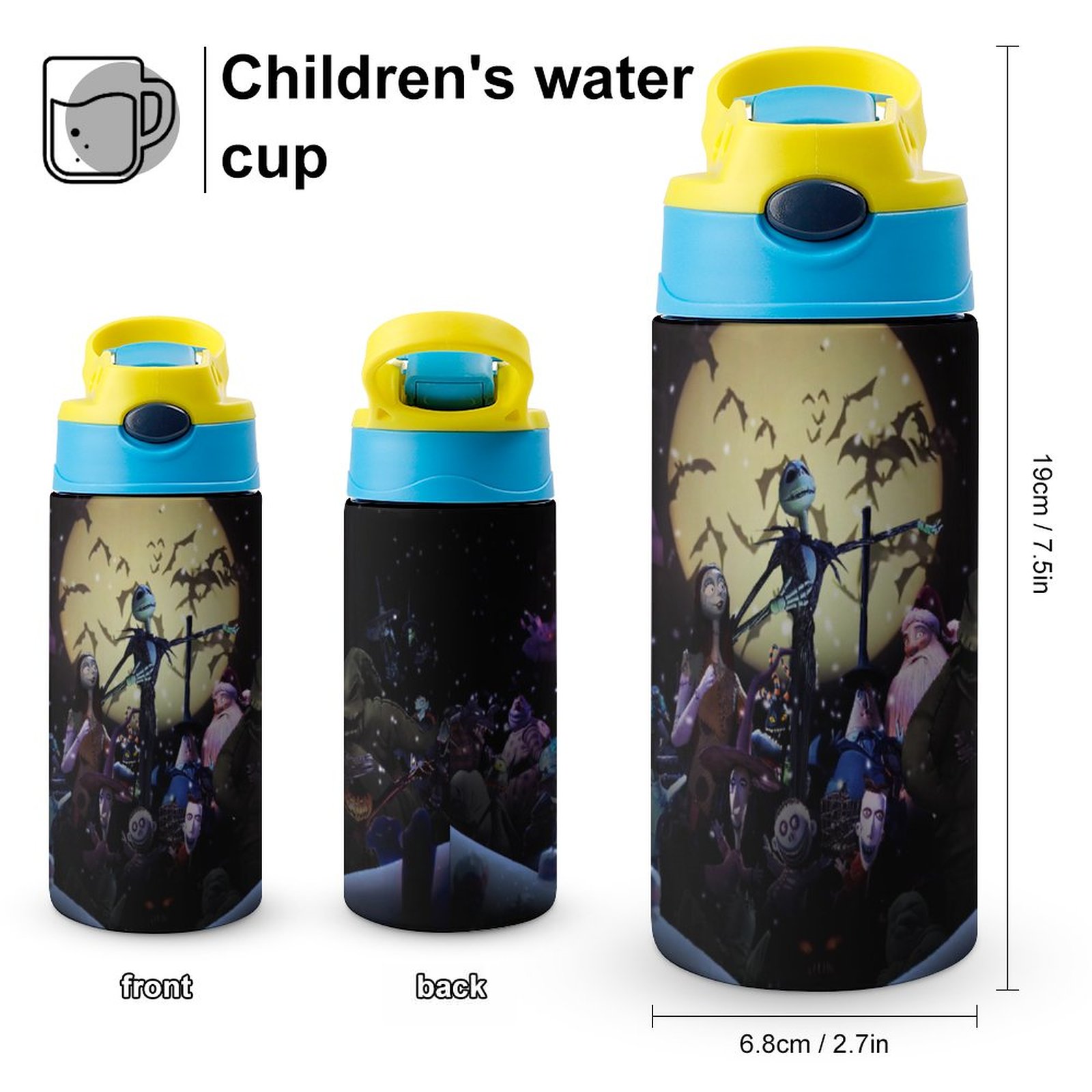 The Nightmare Before Christmas Kid's Insulated Water Bottle With Straw Vacuum Stainless Steel Cup Leak-Proof Children Toddler Thermoses