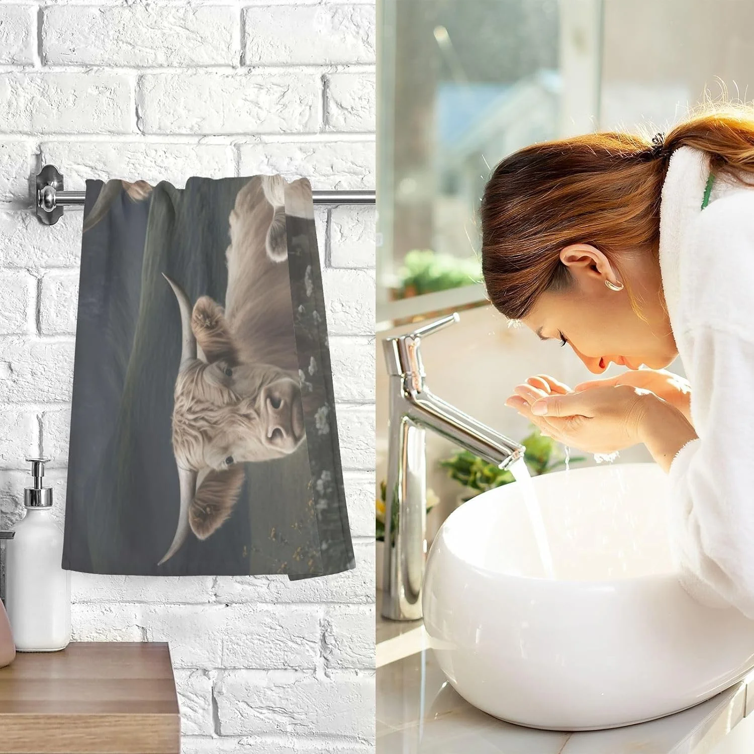 Dreamtimes Highland Cows Bathroom Towels 2 Pieces 16×28 inches, Cotton Bath Towel Water Absorbent Lightweight Quickdry Towels for Bathroom Ktichen Travel Gym