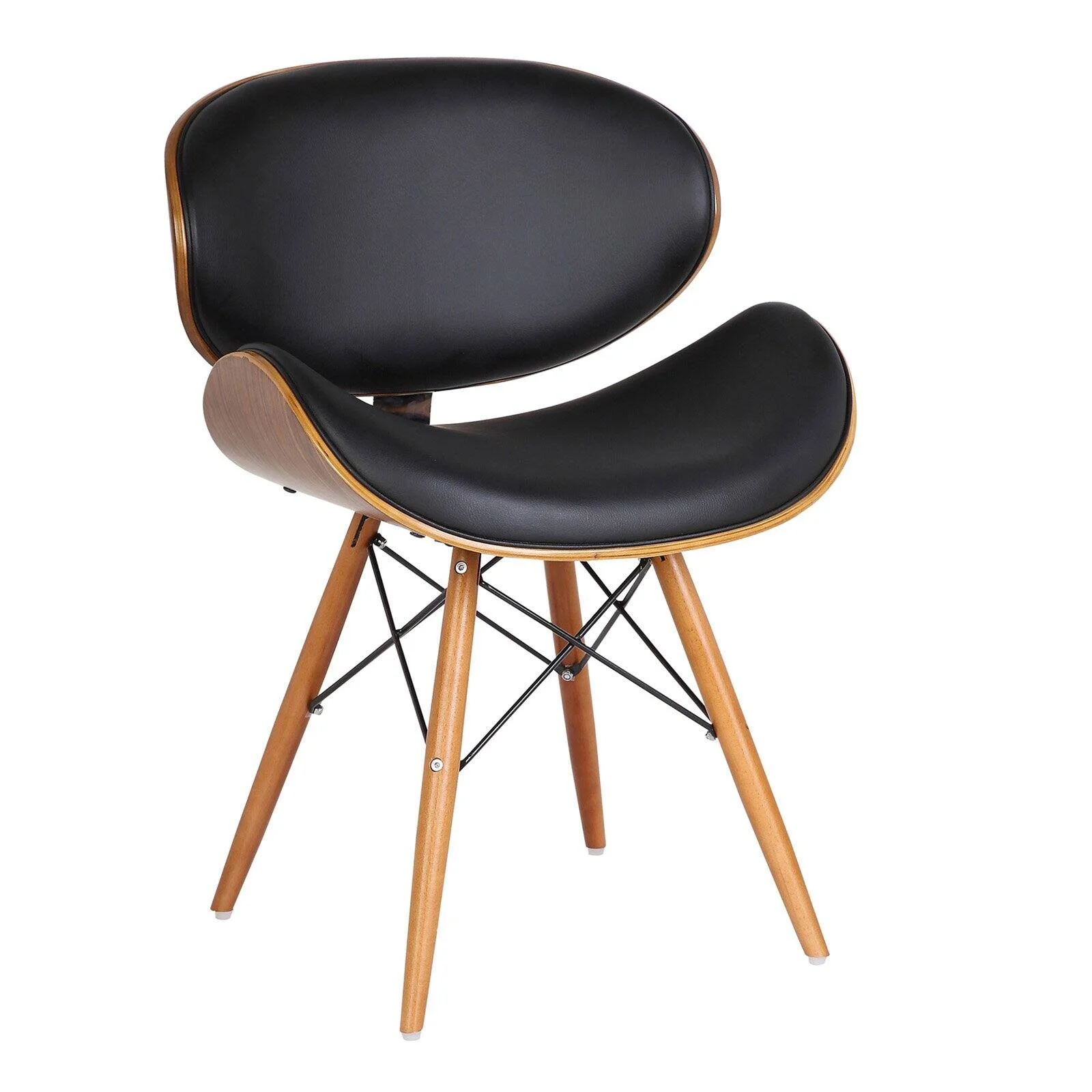 Armen Living LCCASIWABL Cassie Mid-Century Dining Chair in Walnut Wood - Black Faux Leather