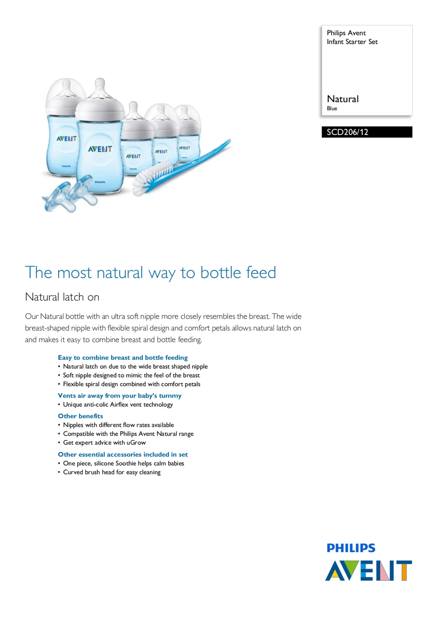 Philips Avent Natural Baby Bottle Blue Baby Gift Set, SCD206/12