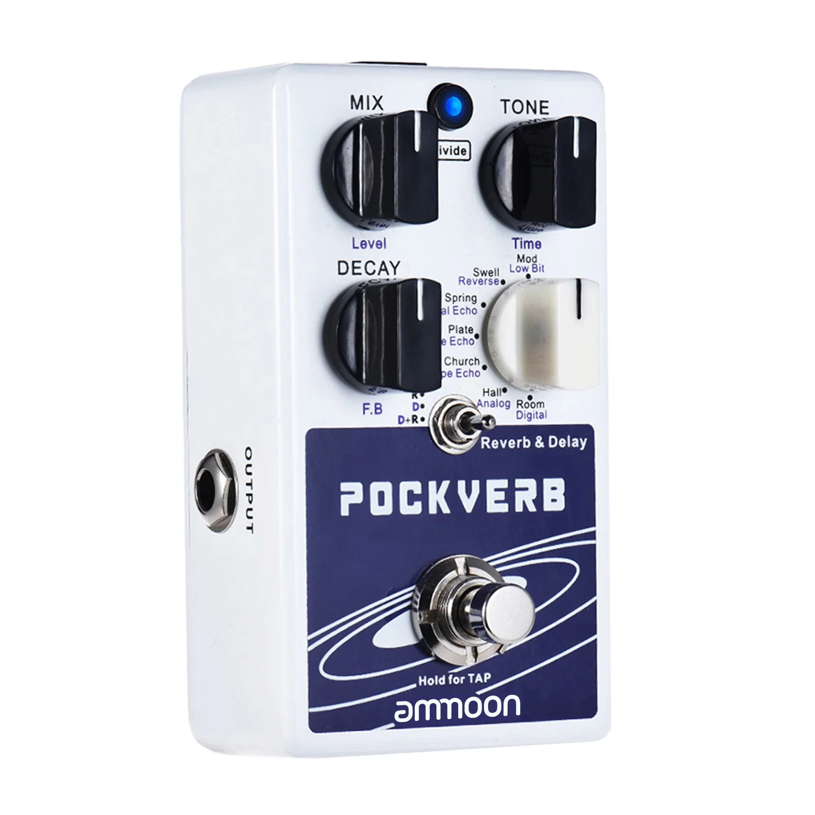 ammoon POCKVERB Reverb & Delay Guitar Effect Pedal 7 Reverb Effects + 7 Delay Effects With Tap Tempo Function True Bypass