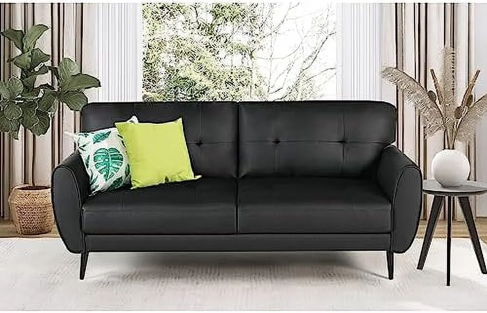 LLBIULife Sofa Couch  60" Loveseat Sofa for Living Room  Mid Century Mini White Couch  Tufted Leather Love Seat   Comfy Office Sofa 2 Seat  Small Couches for Small Spaces  Bedroom  Ap