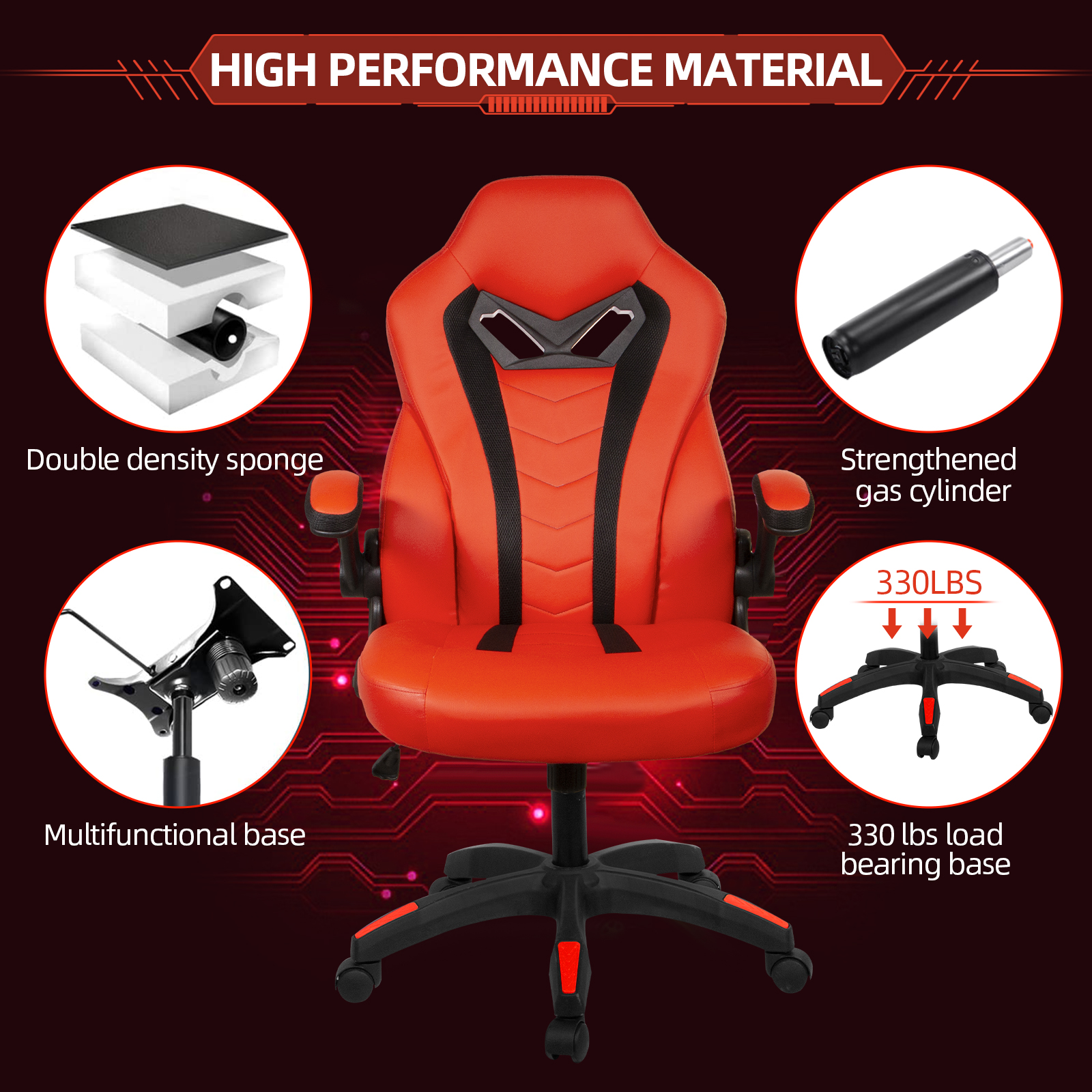 SeekFancy Ergonomic Gaming Chair Video Game Chairs PU Leather Computer Office Desk Chair, Red