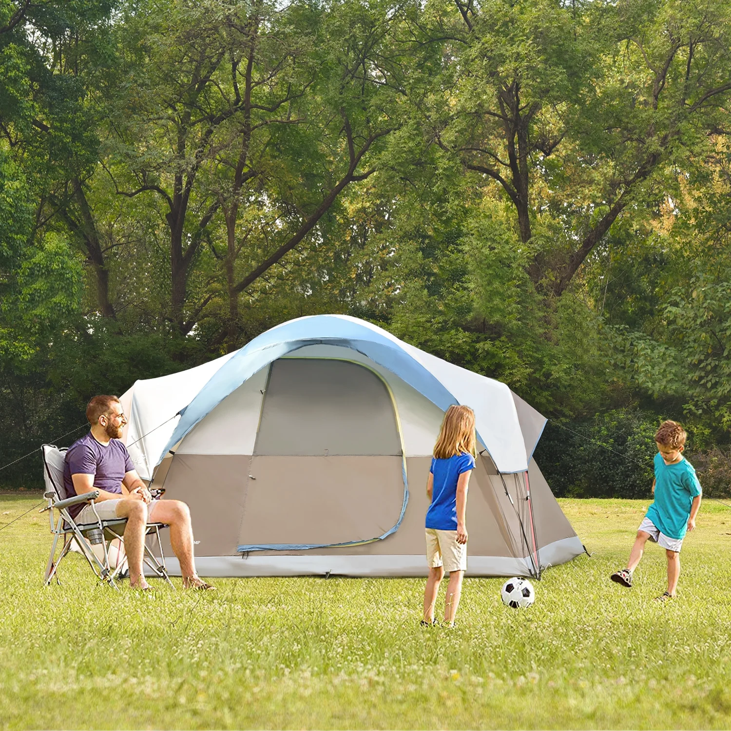 MF Studio 6 Person Easy Setup Dome Tent Portable Camping Tent with Carry Bag for Outdoor Picnic Hiking Camping Beach, Blue