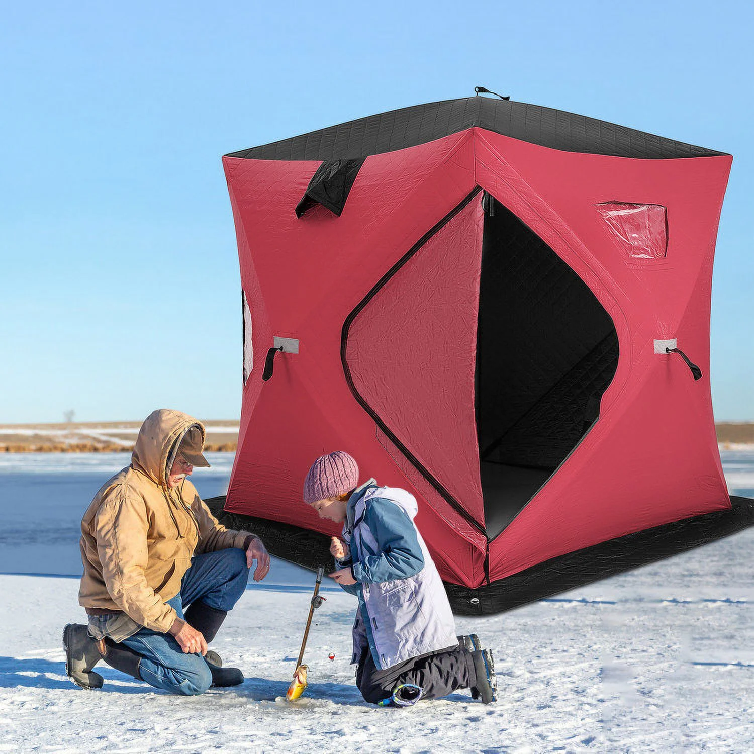 Portable Ice Shanty for 2 People - Portable, comes with included carrying bag for easy storage - 23.0 - Stay warm and fish in comfort with this innovative shanty!