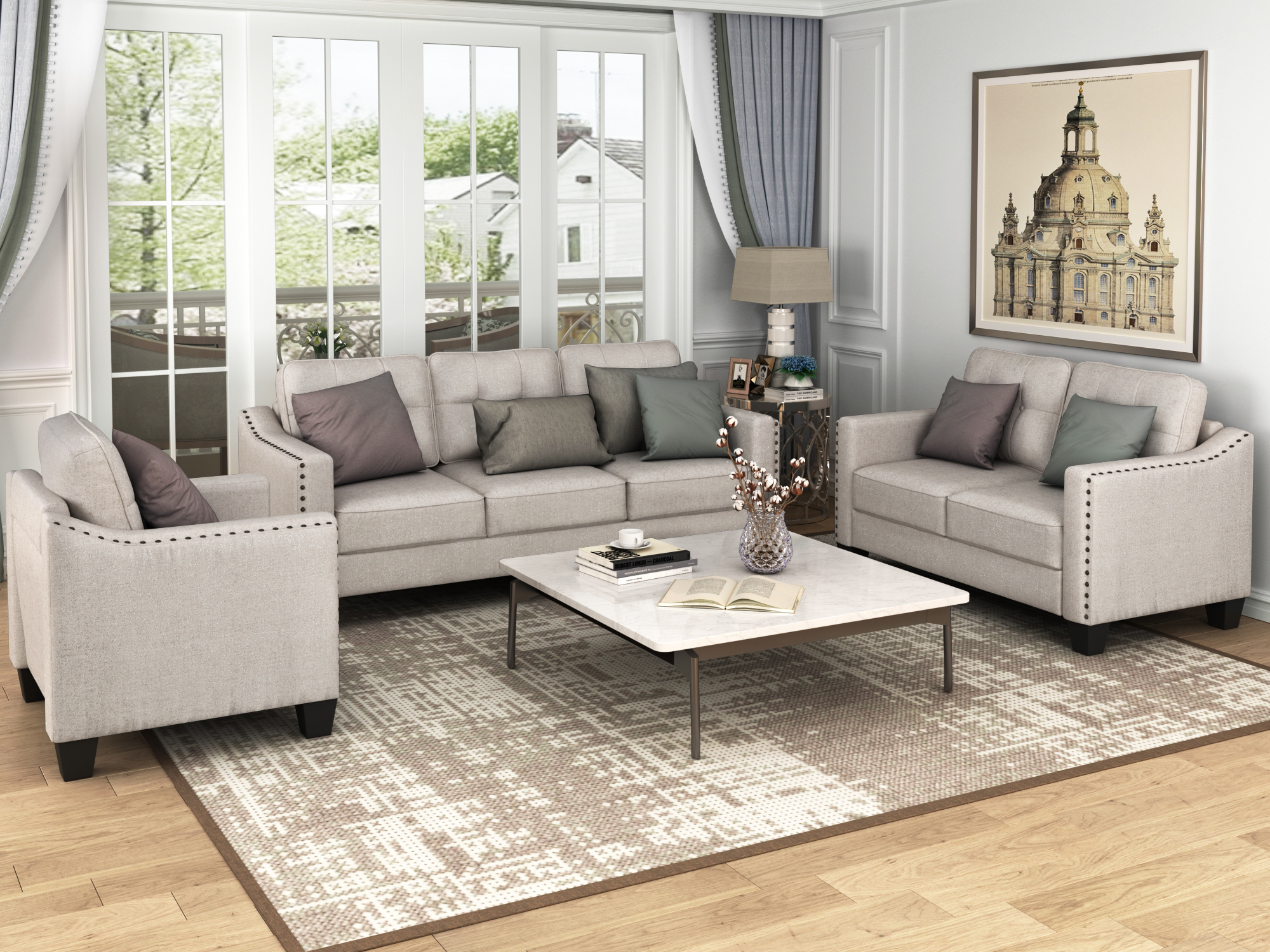 LANTRO JS 3 Piece Living Room Set with tufted cushions