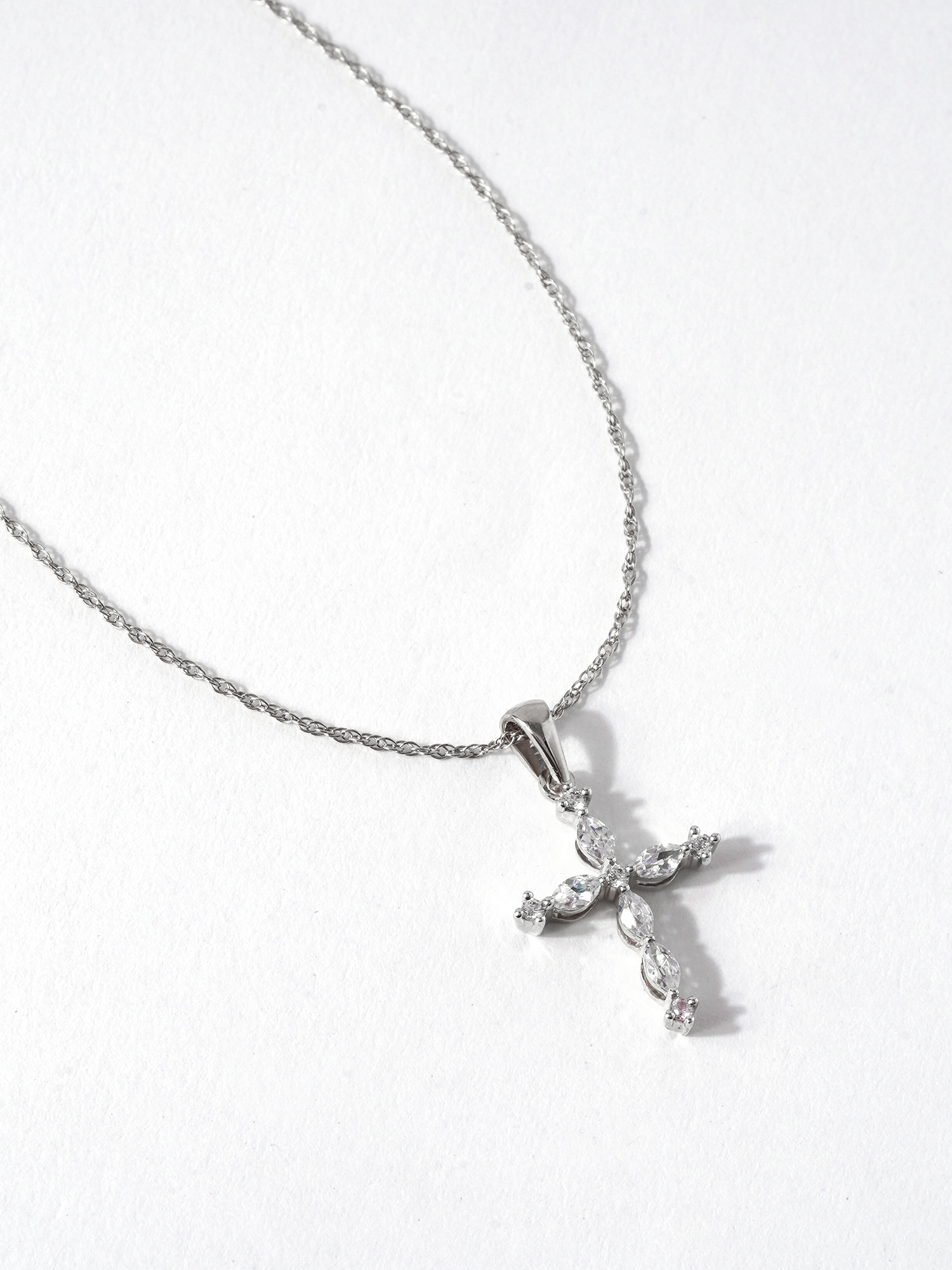 Imperial 10K White Gold 1/4Ct TDW Marquise and Round Diamond Cross Pendant Necklace