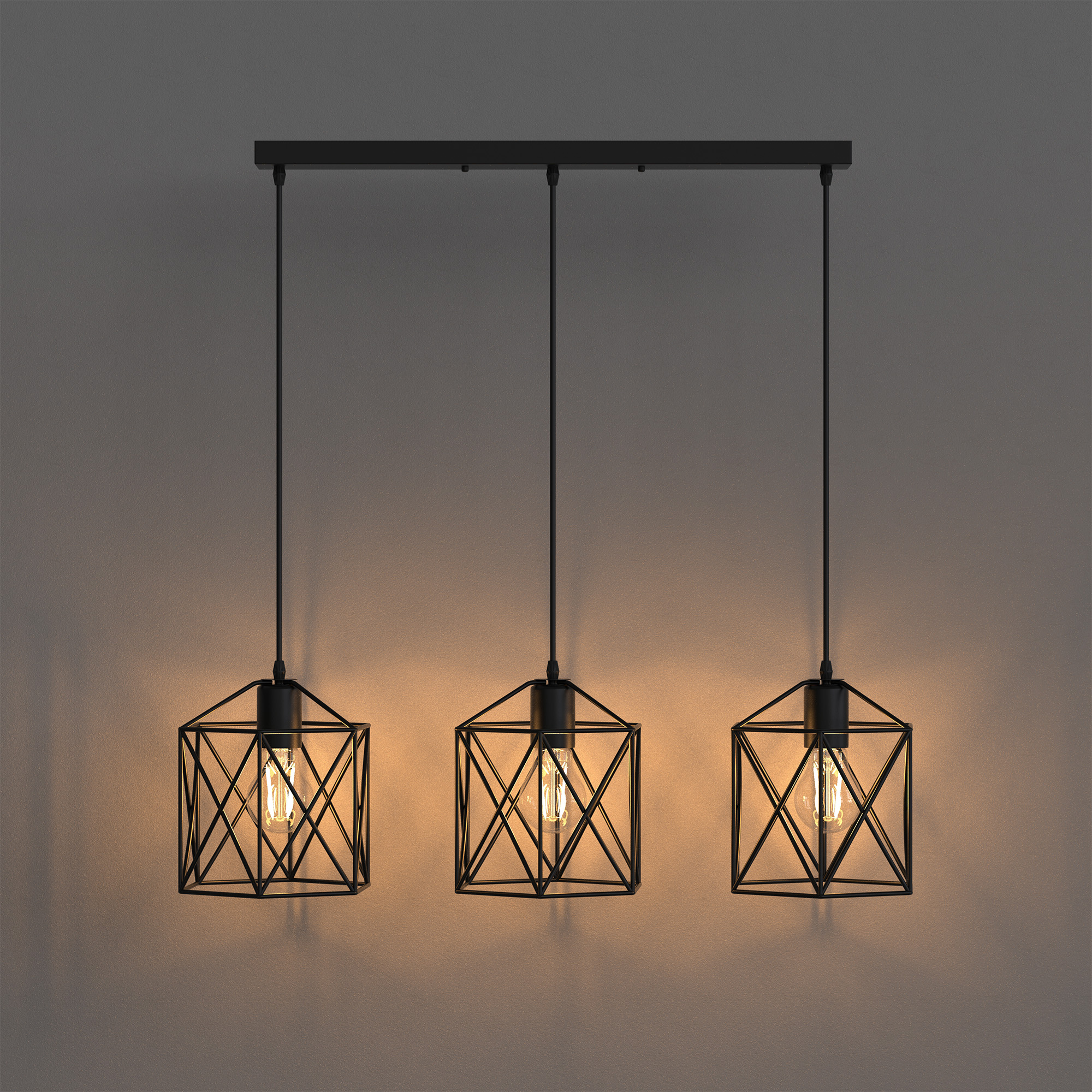 LOHAS 3 Lights Pendant Lighting,Black Finish Cage Vintage Hanging Pendant,for Dinning Room Kitchen Bar Cafe