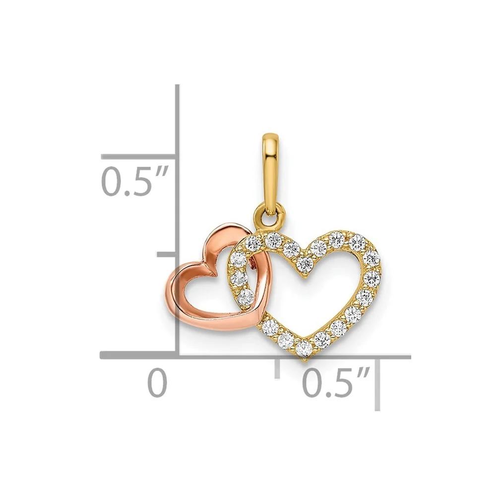 14k Two tone Gold CZ Cubic Zirconia Simulated Diamond Love Hearts Pendant Necklace Measures 14.6x14.25mm Wide 1.56mm Thi