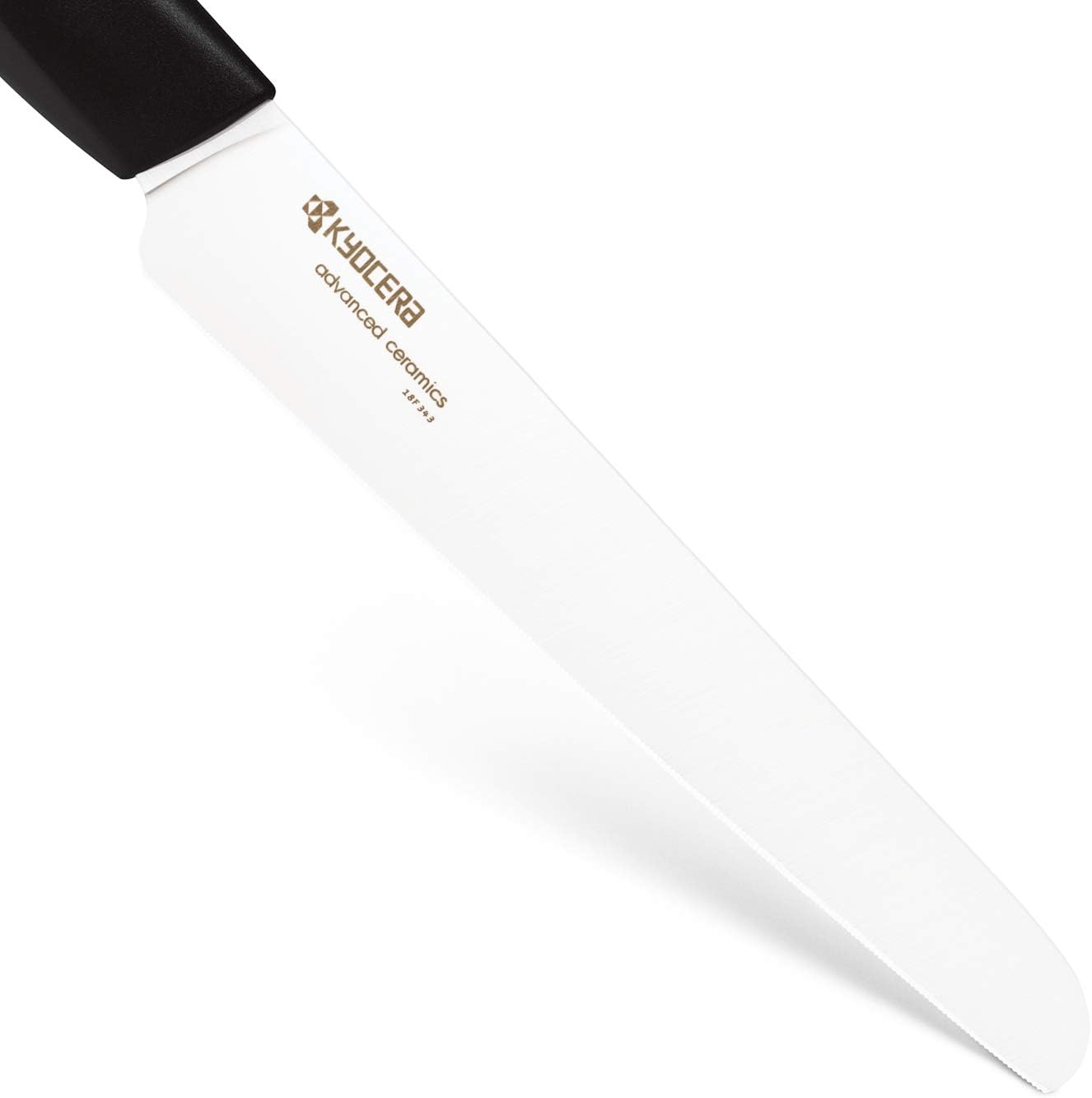 Kyocera Advanced Ceramic Revolution Series 7-inch Serrated Slicing Bread Knife, Black Handle, White Blade