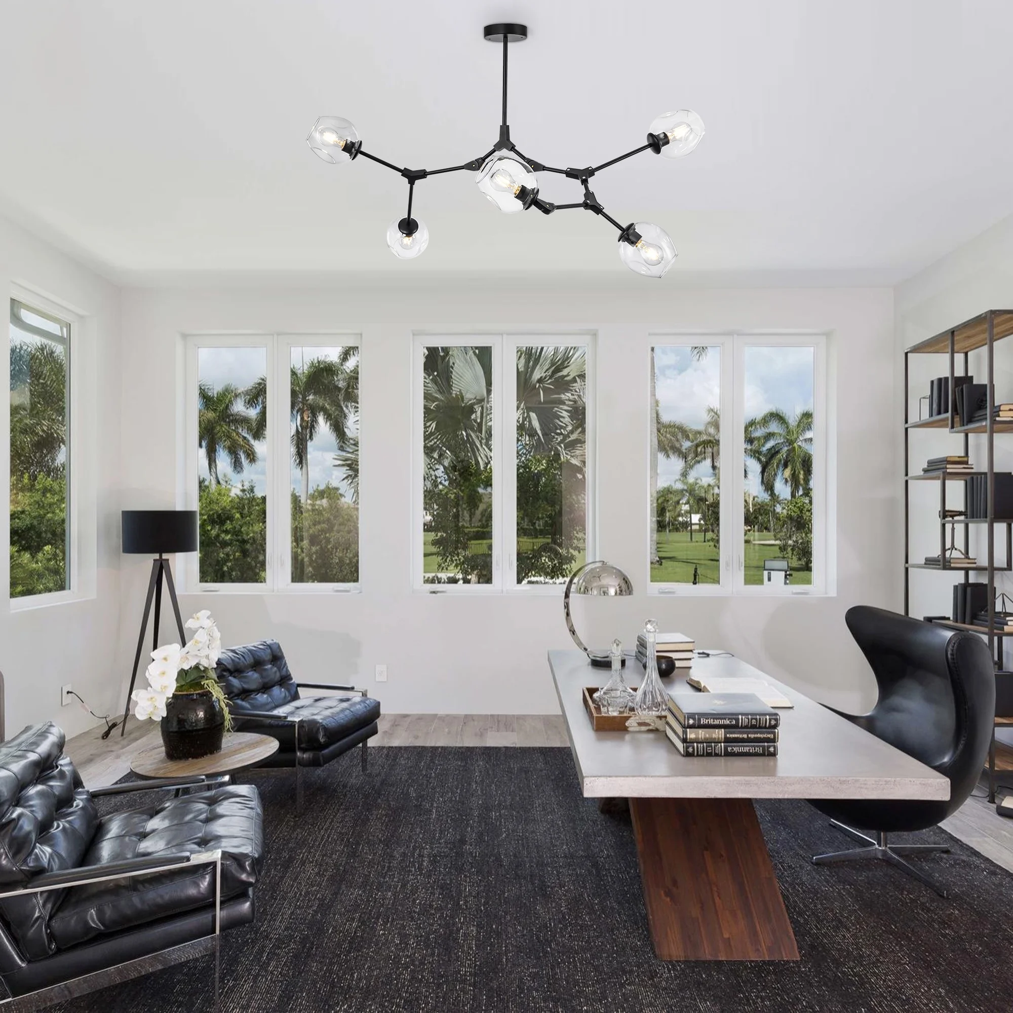 Bella Depot 5-Light Clear Glass Sputnik Modern Linear Chandelier in Black Finish