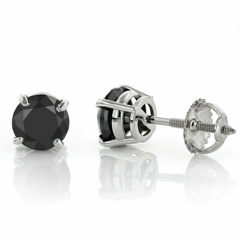 Pompeii3 2 1/2ct Black Diamond Screw Back Studs Womens Earrings 14K White Gold