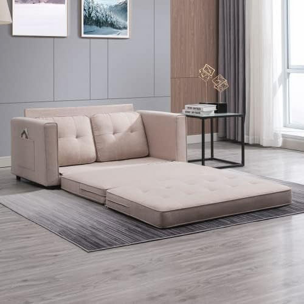 LLBIULife 2 in 1 Folding Sofa Bed with Two  Pockets  Linen Convertible Foldable Couch Bed  Loveseat Sleeper Sofa  Sofa Bed Couch  Couches for Living Room  Apartment-Light Grey