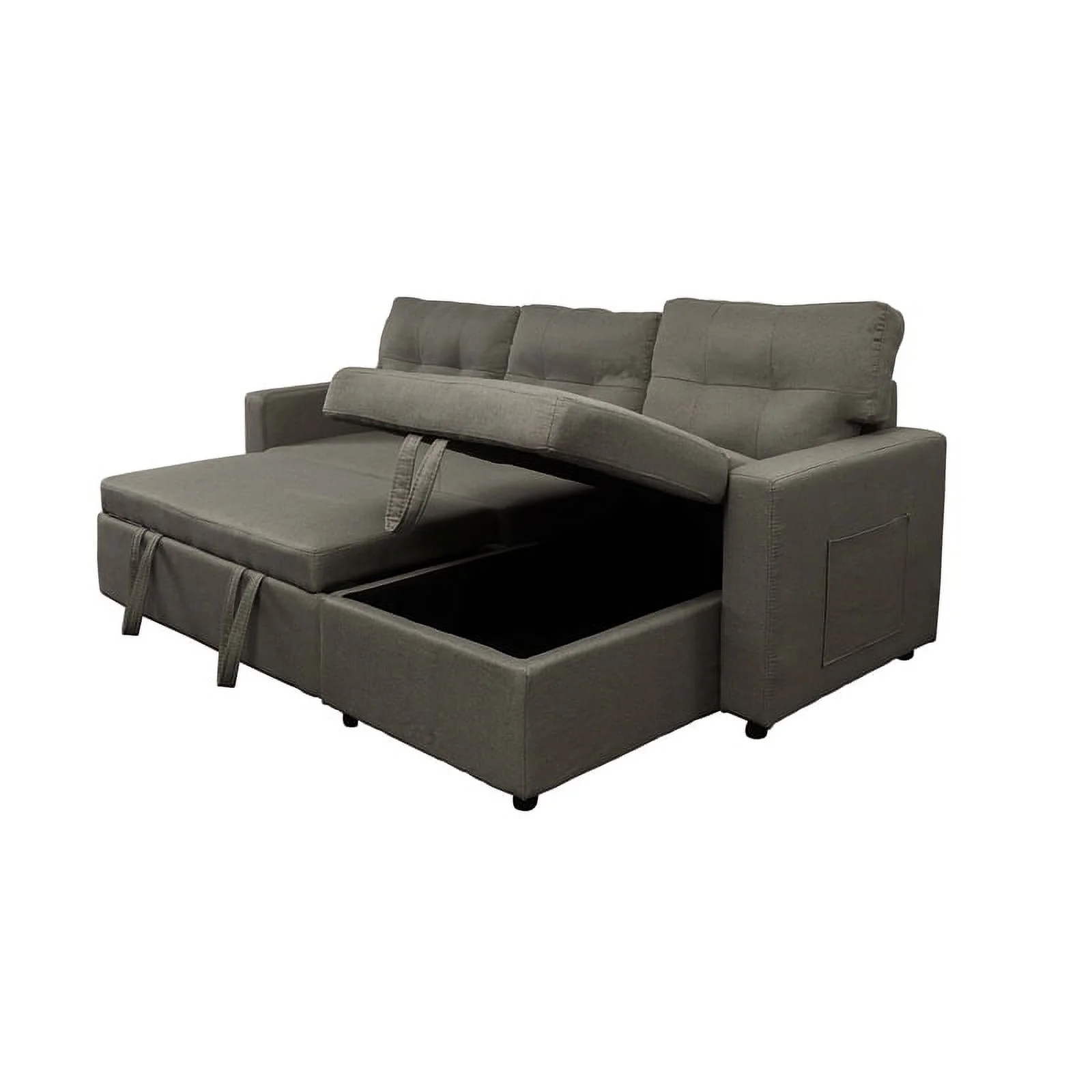 Bowery Hill Reversible/Sectional Sleeper Sofa, Pull Out Sleeper Bed with Storage in Beige