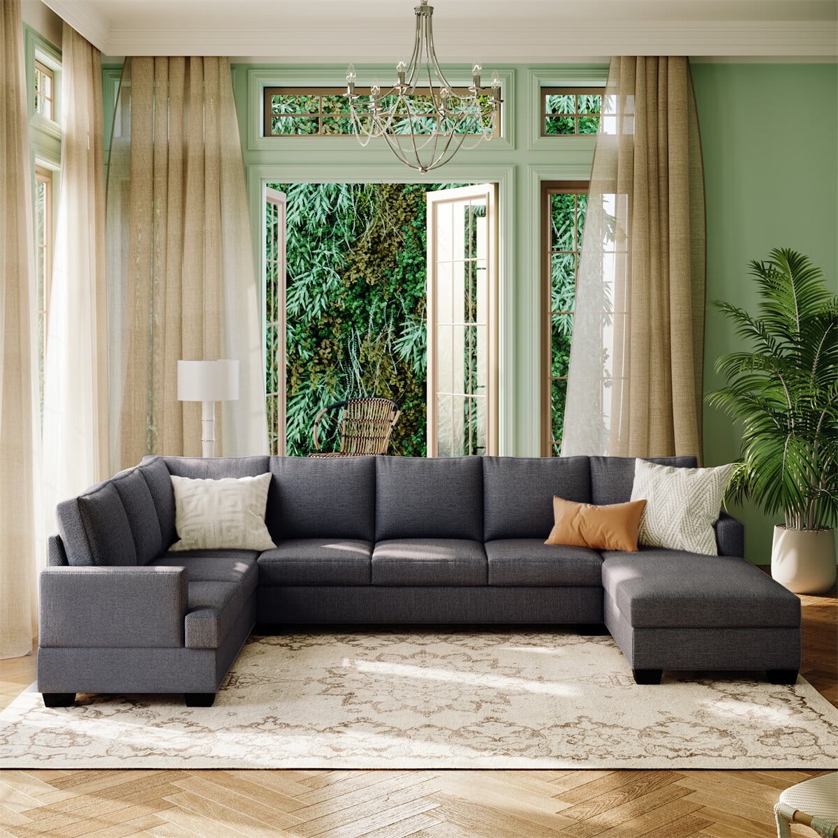 VIRUBI Upholstered U-Shape Sectional Sofa with Chaise Lounge Couch