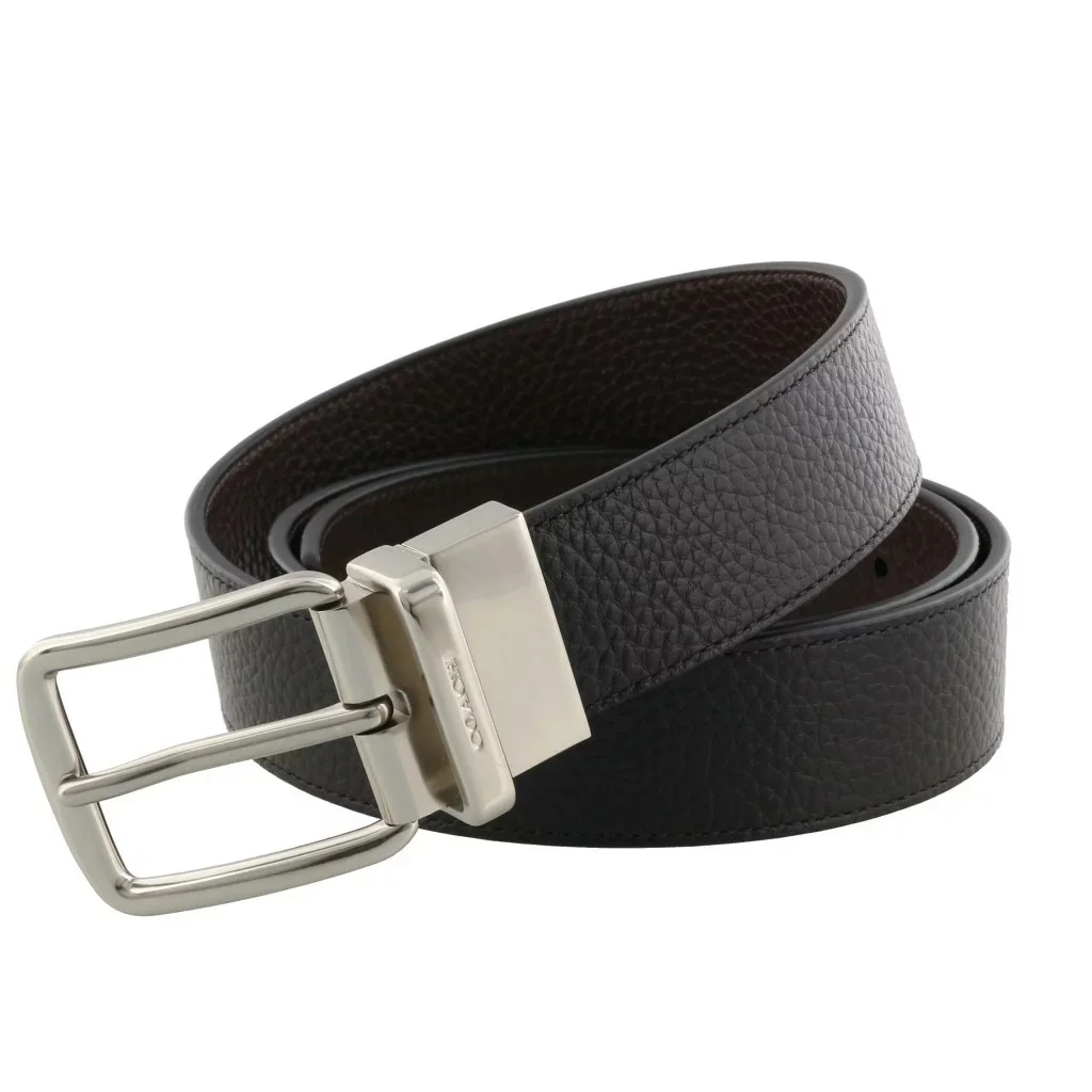 Coach Wide Harness Cut To Size Reversible Pebble Leather Belt, Black F64840