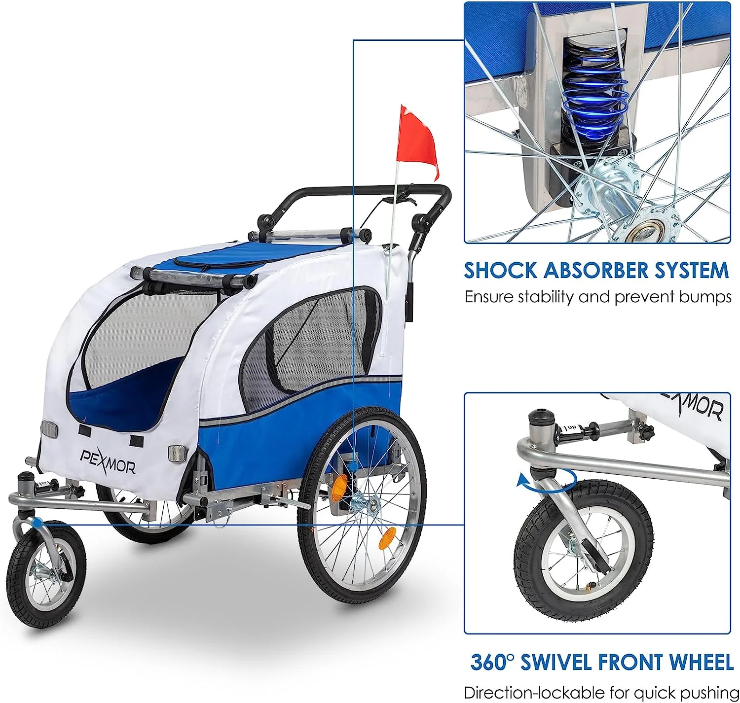 PEXMOR 2-in-1 Dog Bike Trailer,Pet Stroller Dog Trailer for Bicycle w/Universal Hitch,Folding Pet Cart Bike Wagon Cargo Carrier for Dog Shock Absorber & Universal Wheel