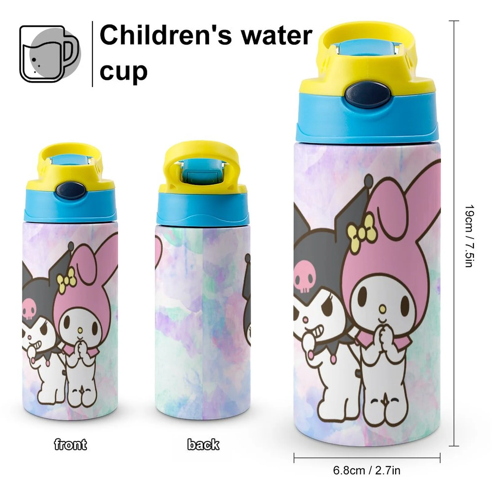 Animation My Melody Children's Water Bottle Vacuum Insulated Stainless Steel Cup With Straw Toddler Thermoses