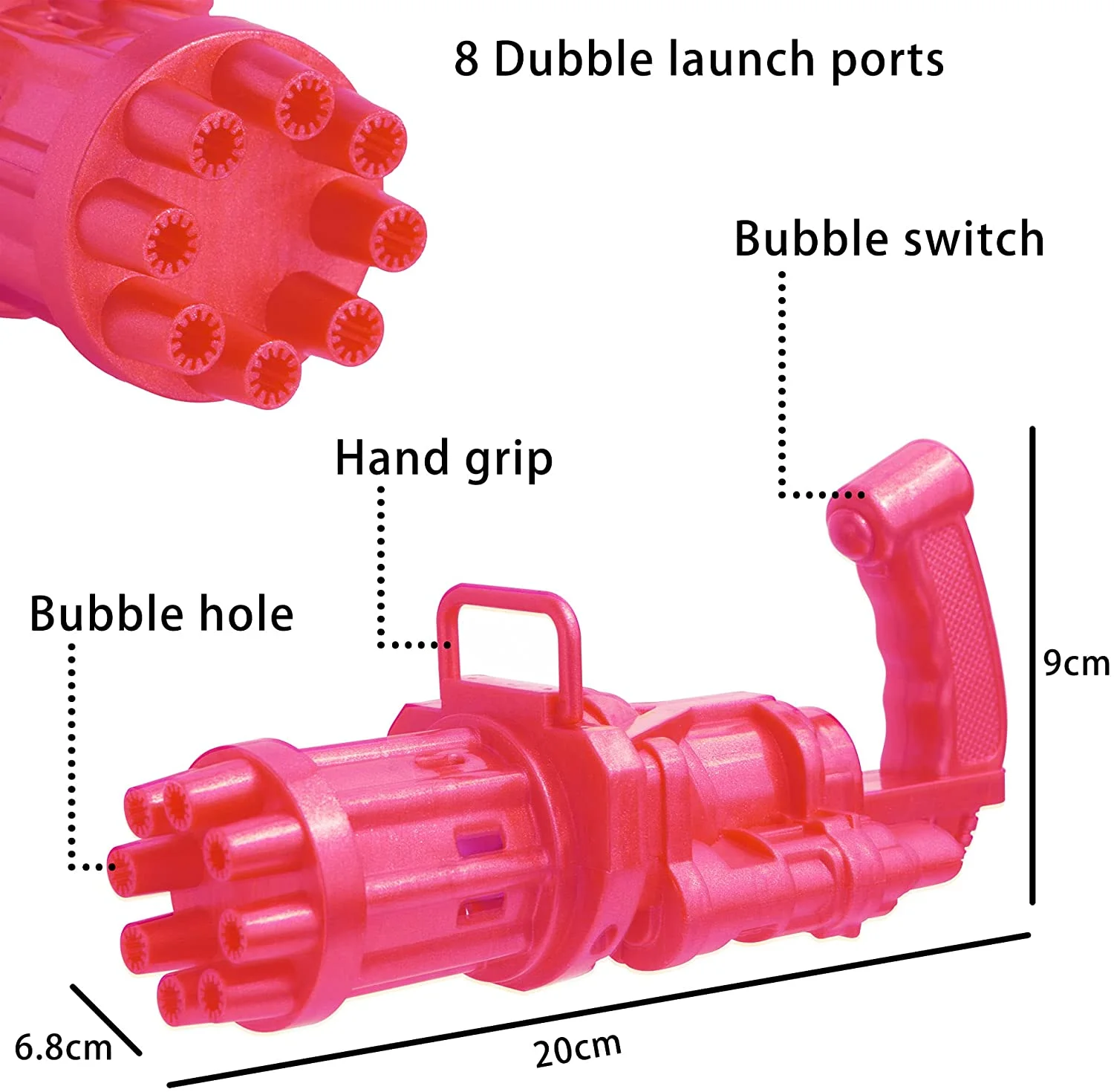 Gatling Machine Bubble Toys Boys and Girls Cool Bubble Toy Gun 8-Hole Huge Amount Automatic Bubble Maker with 1 Bubble Solution Outdoor Toy Birthday Day Party Gifts for Kids