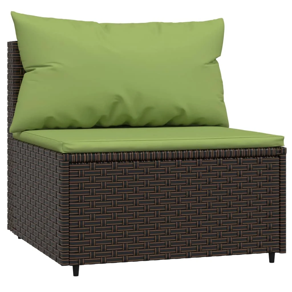 Buyweek Patio Middle Sofa with Cushions Brown Poly Rattan