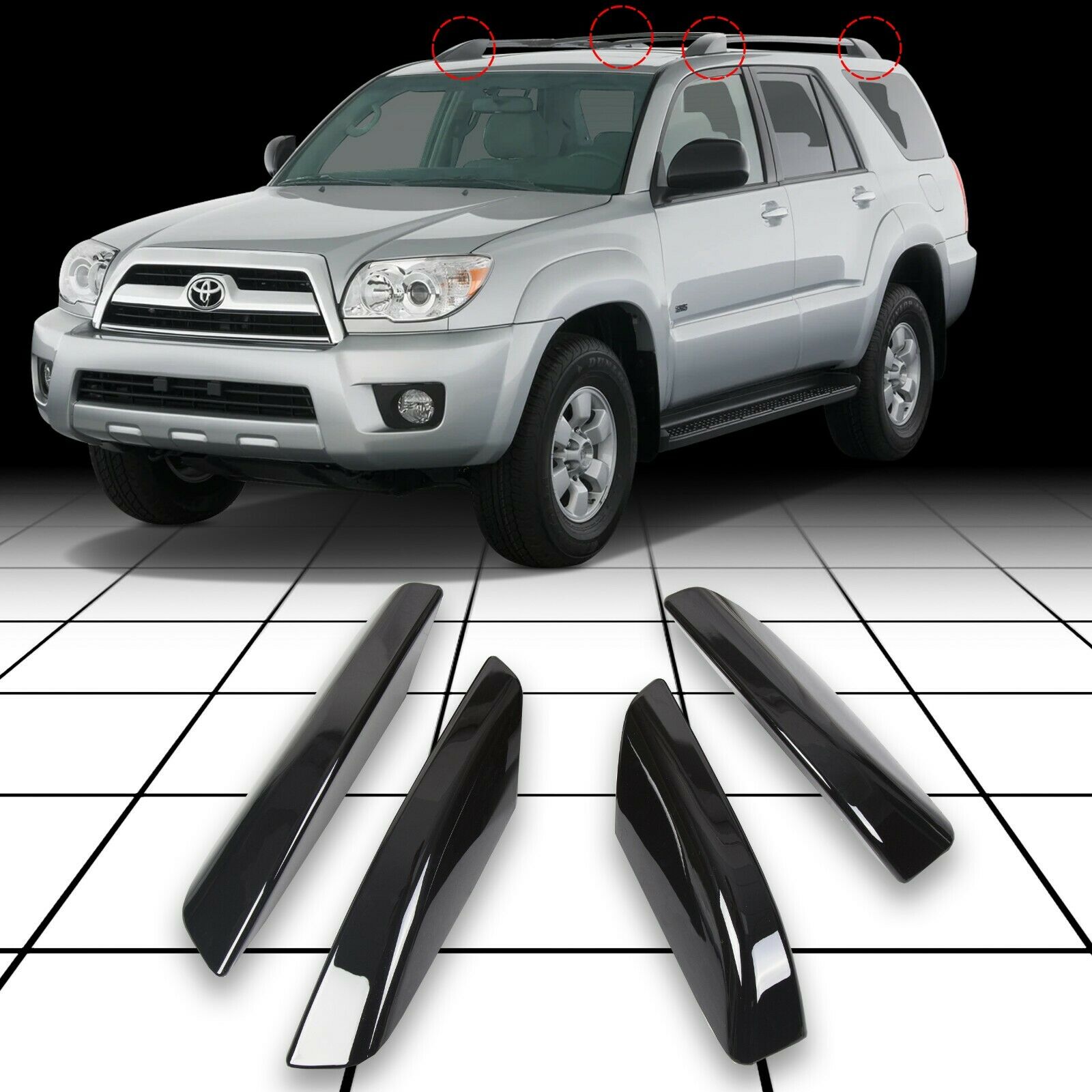 Teledu 4Pcs Roof Rack Bar Rail End Cover Shell Cap For 2003-2009 Toyota 4Runner 4-Door