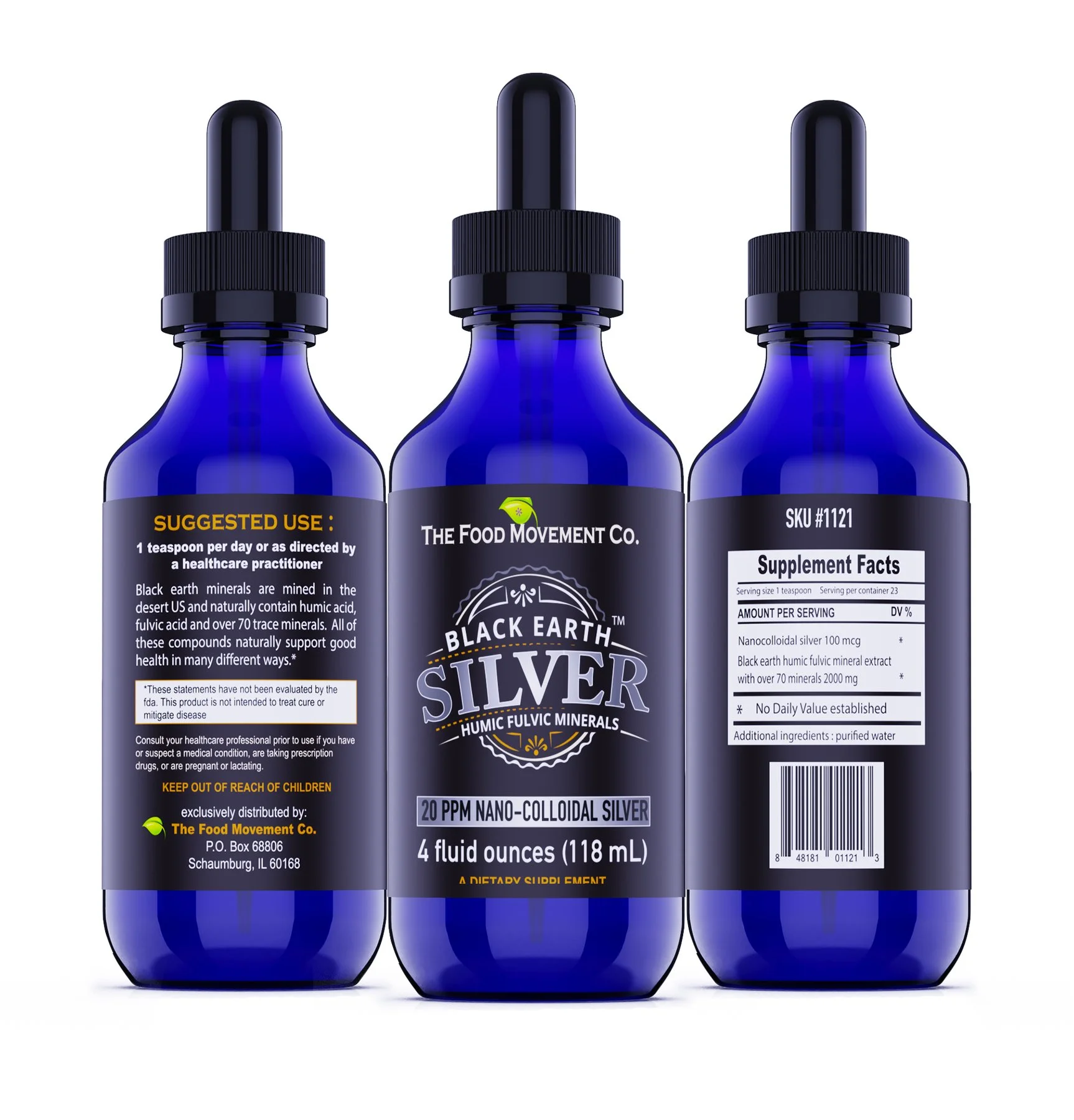 The Food Movement - Black Earth Silver 20 ppm | Colloidal Silver Hydrosol | 4 oz