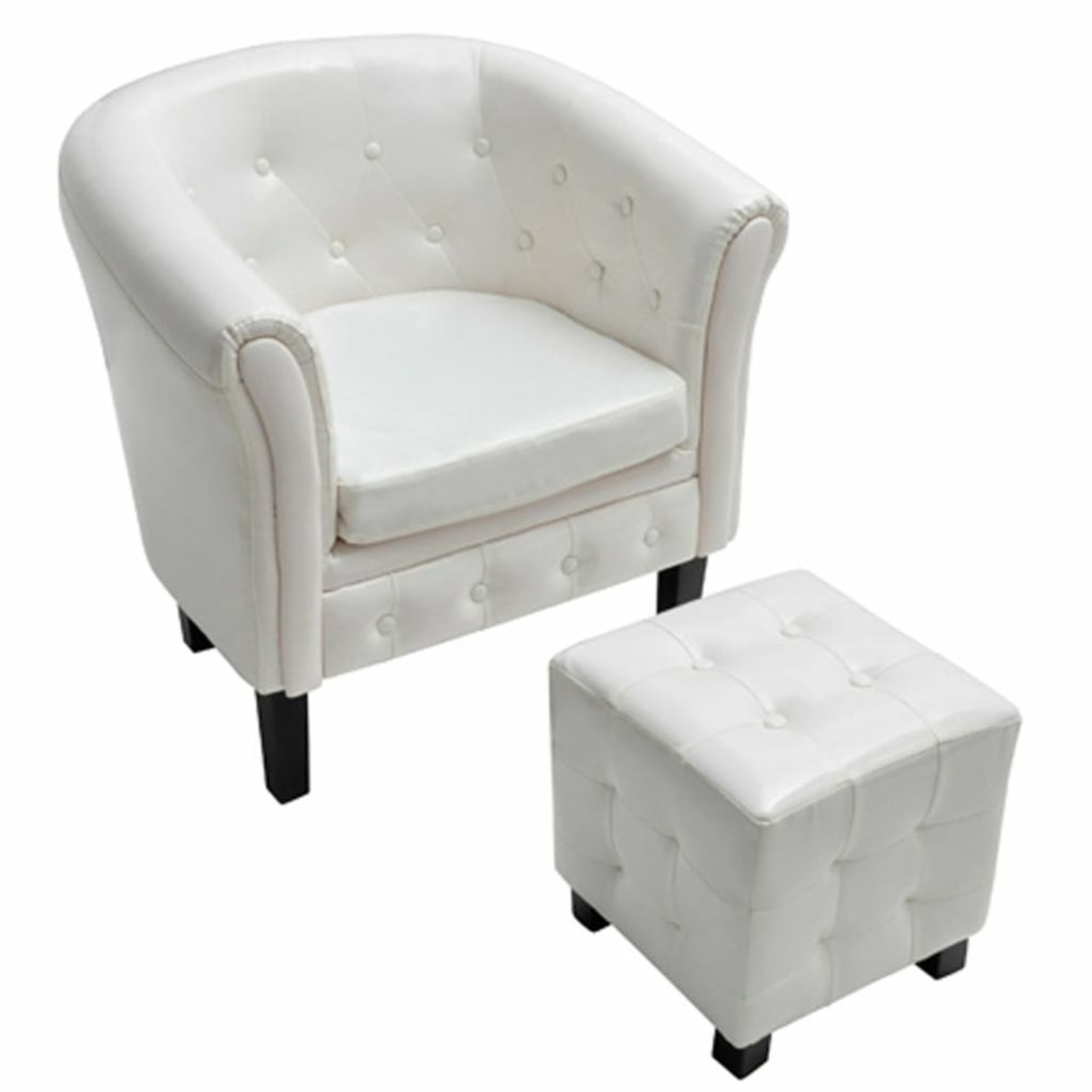 Suzicca Tub Chair with Footstool White Faux Leather
