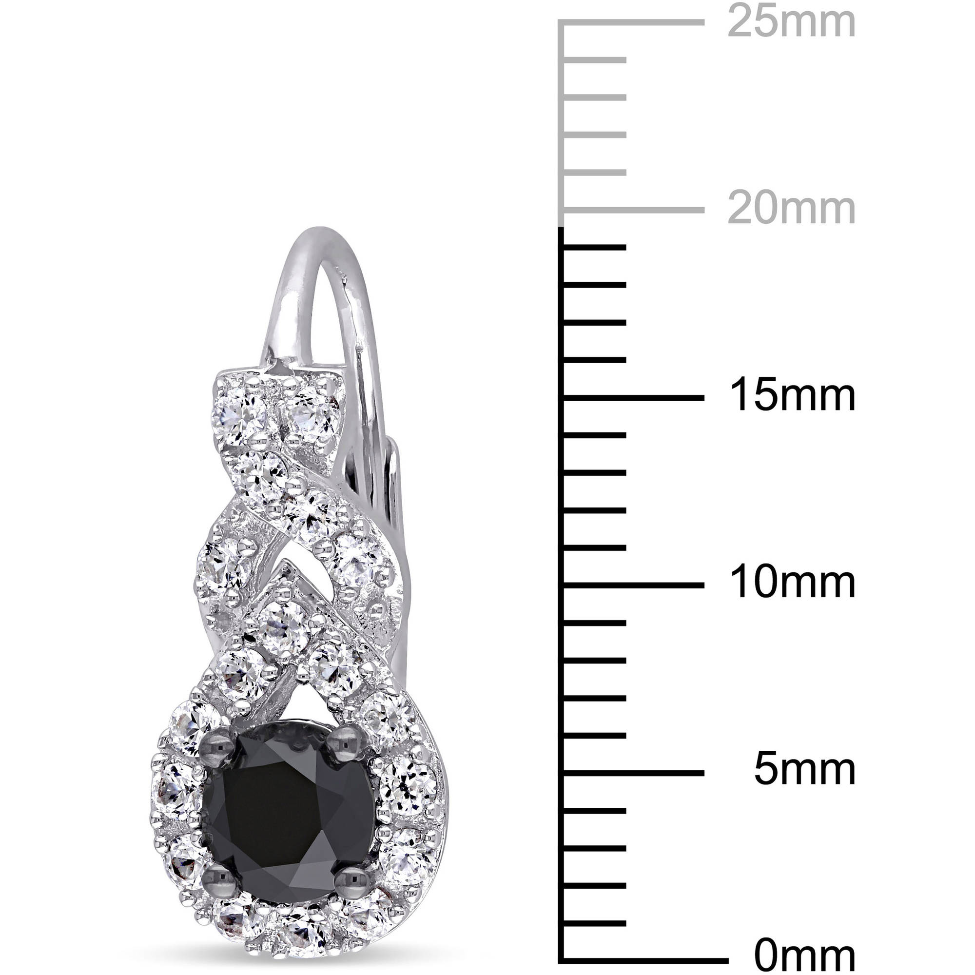 3/4 Carat T.G.W. Created White Sapphire and 1 Carat T.W. Black Diamond Sterling Silver Infinity Leverback Earrings