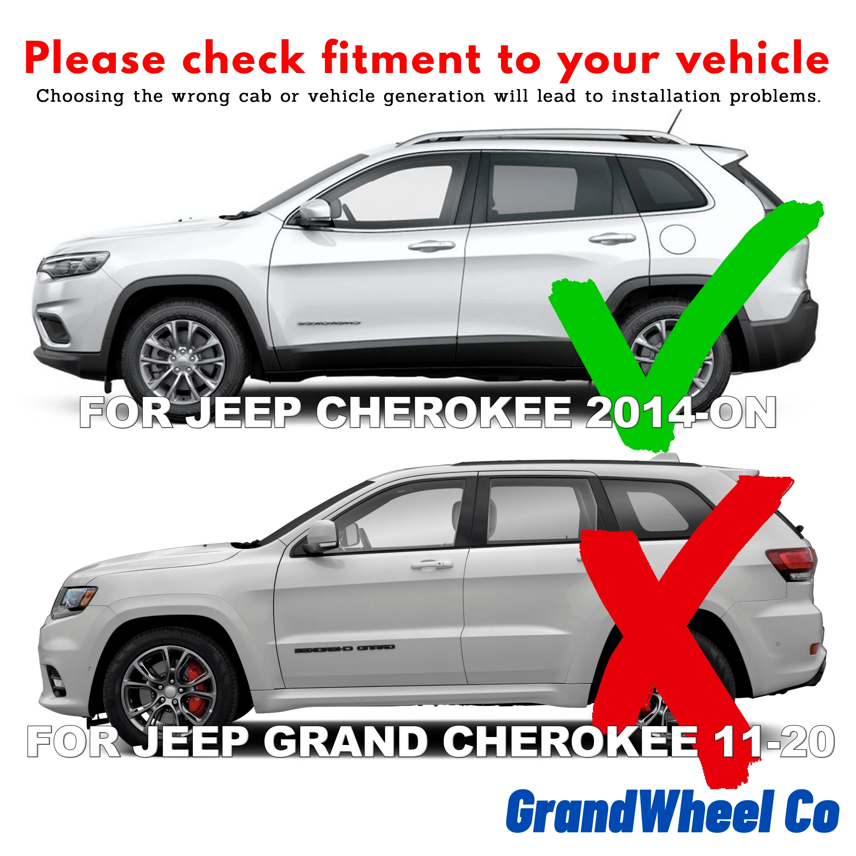 GrandWheel Co Smoke Tinted Tape-On Side Window Vent Visor Deflectors Rain Guards Compatible with Jeep Cherokee 2014-2024 - 4pcs. GW0363