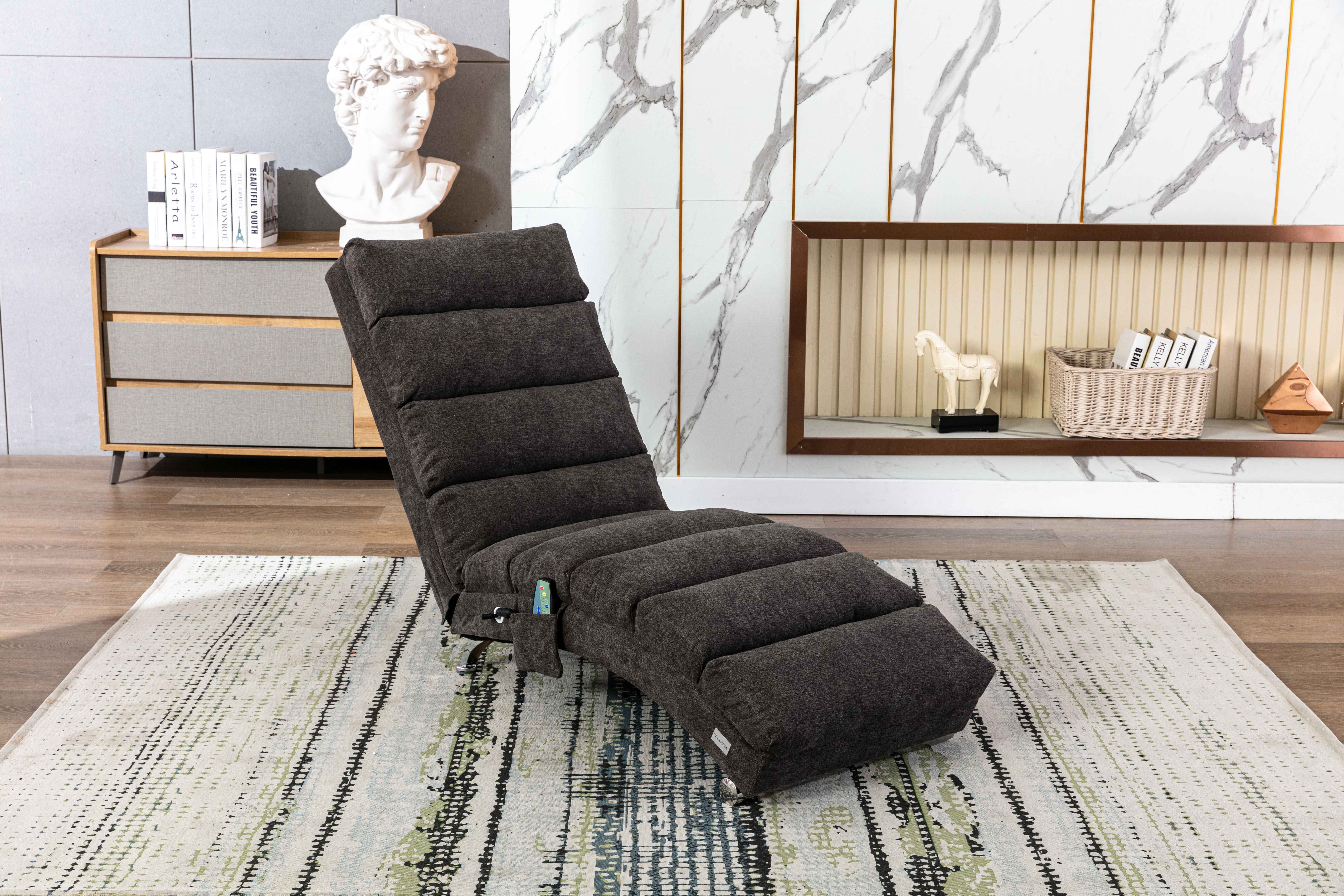 HOMEFUN Dark Gray Linen Modern Massage Recliner Chaise Chair for Office or Living Room