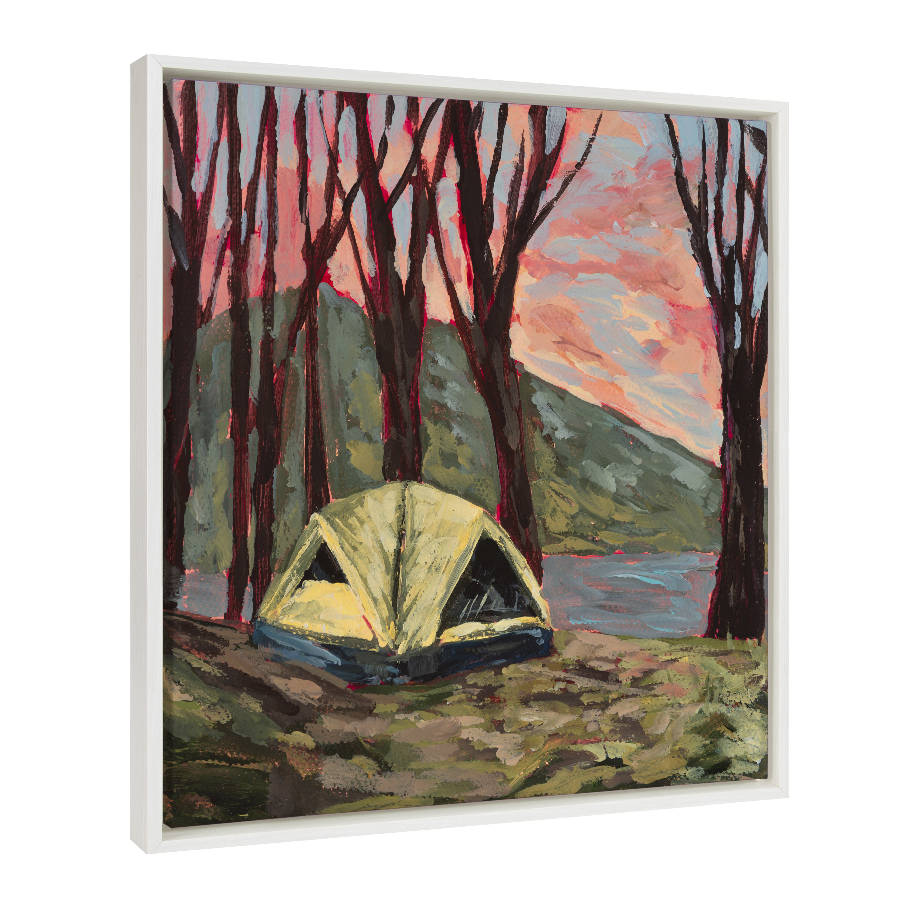 Kate and Laurel Sylvie Camping Tent 2 Framed Canvas Wall Art by Emily Kenney, 22x22 White, Contemporary Nature Art