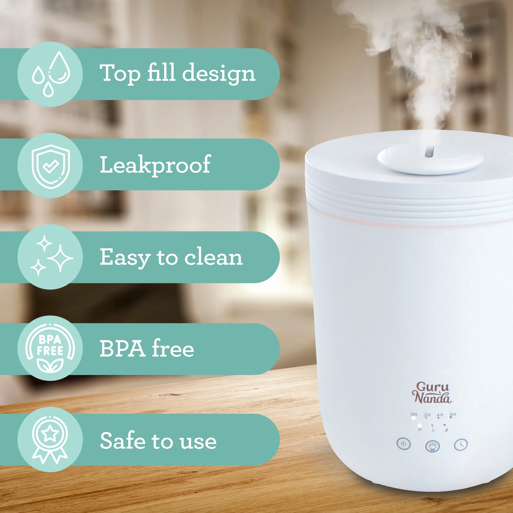 GuruNanda Halo XL Aromatherapy Diffuser & Humidifier - 2L Capacity, 22-Hour Runtime, Light & Sleep Modes