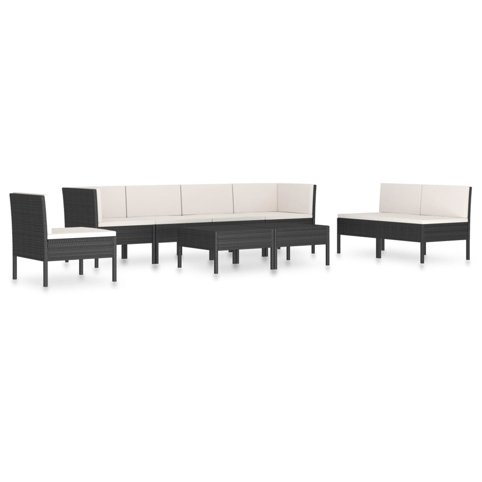 Dcenta 9 Piece Patio Lounge Set with Cushions 5 Middle Sofas, 2 Corner Sofa and 2 Tea Table Conversation Set Poly Rattan Outdoor Sectional Sofa Set for Garden, Balcony, Yard, Deck