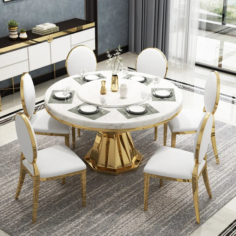 Marble table post-modern simple big round table with turntable light luxury combination