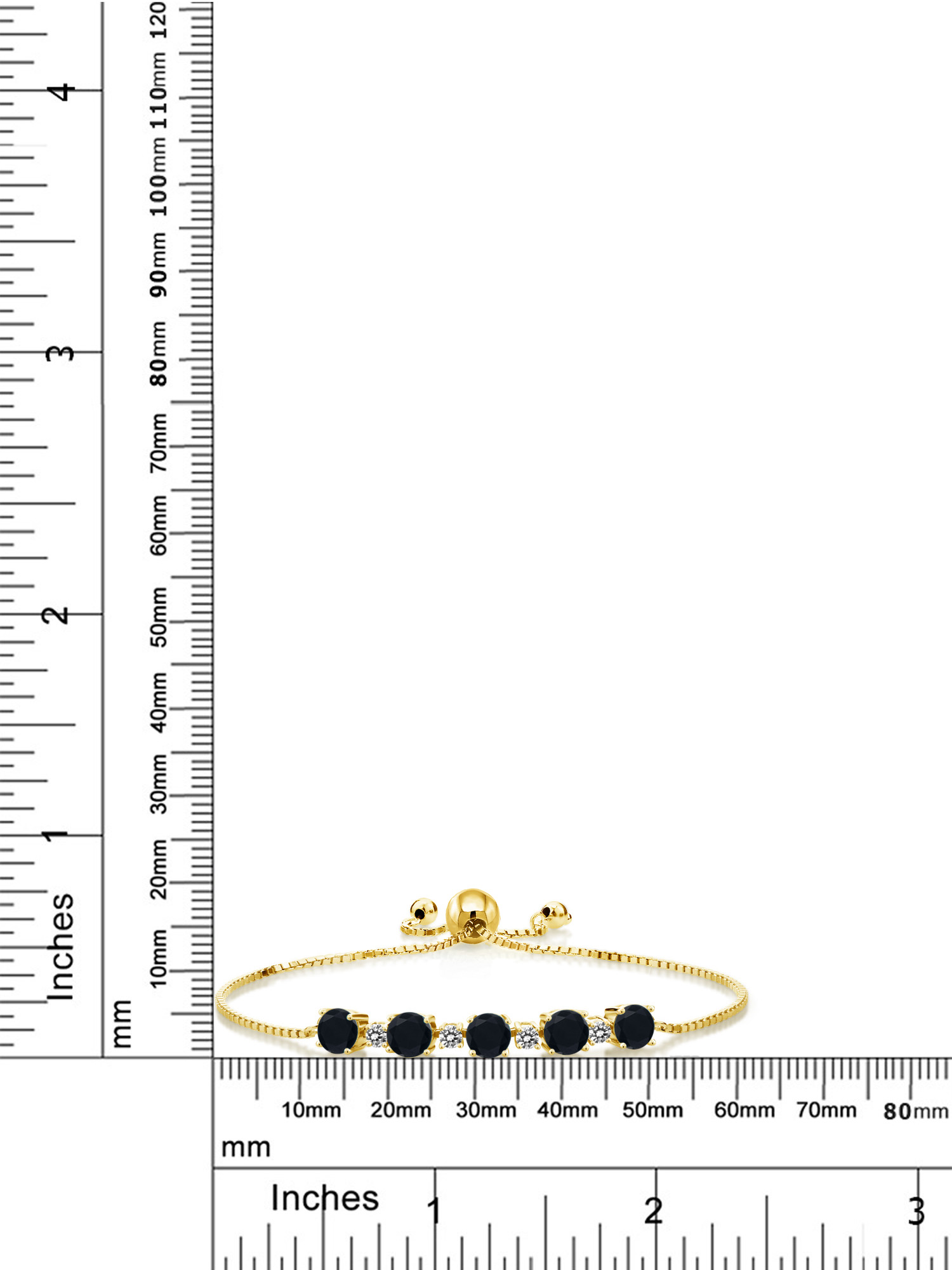 Gem Stone King 2.64 Ct Round Black Onyx White Diamond 18K Yellow Gold Plated Silver Bracelet For Women