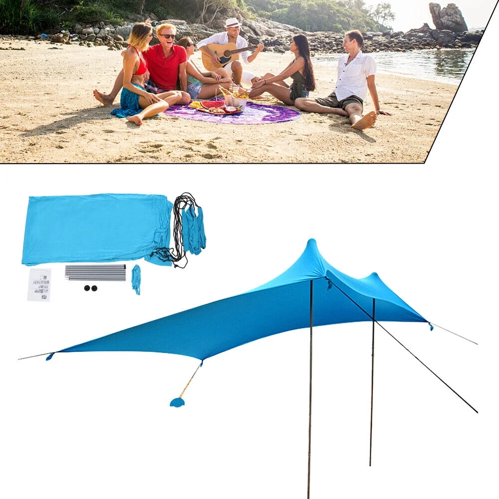 Beach Tent Sun Shelter Portable Sun Shade Canopy Awning with Sandbag 10x10ft