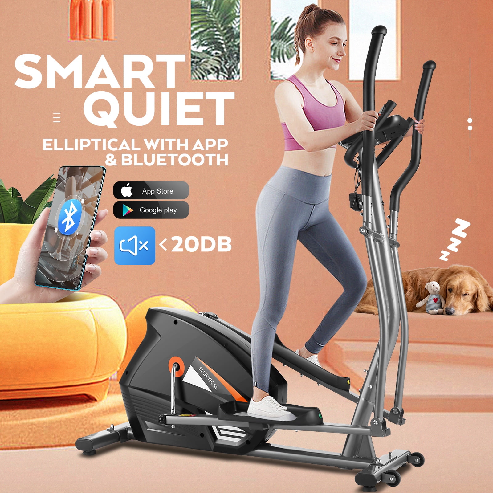 VIBESPARK APP Elliptical Machine Elliptical Exercise Machine for Home Use with Adjustable 10 Levels Magnetic Resistance & LCD Display for Indoor Fitness Gym Workout, Max Load 390LBS
