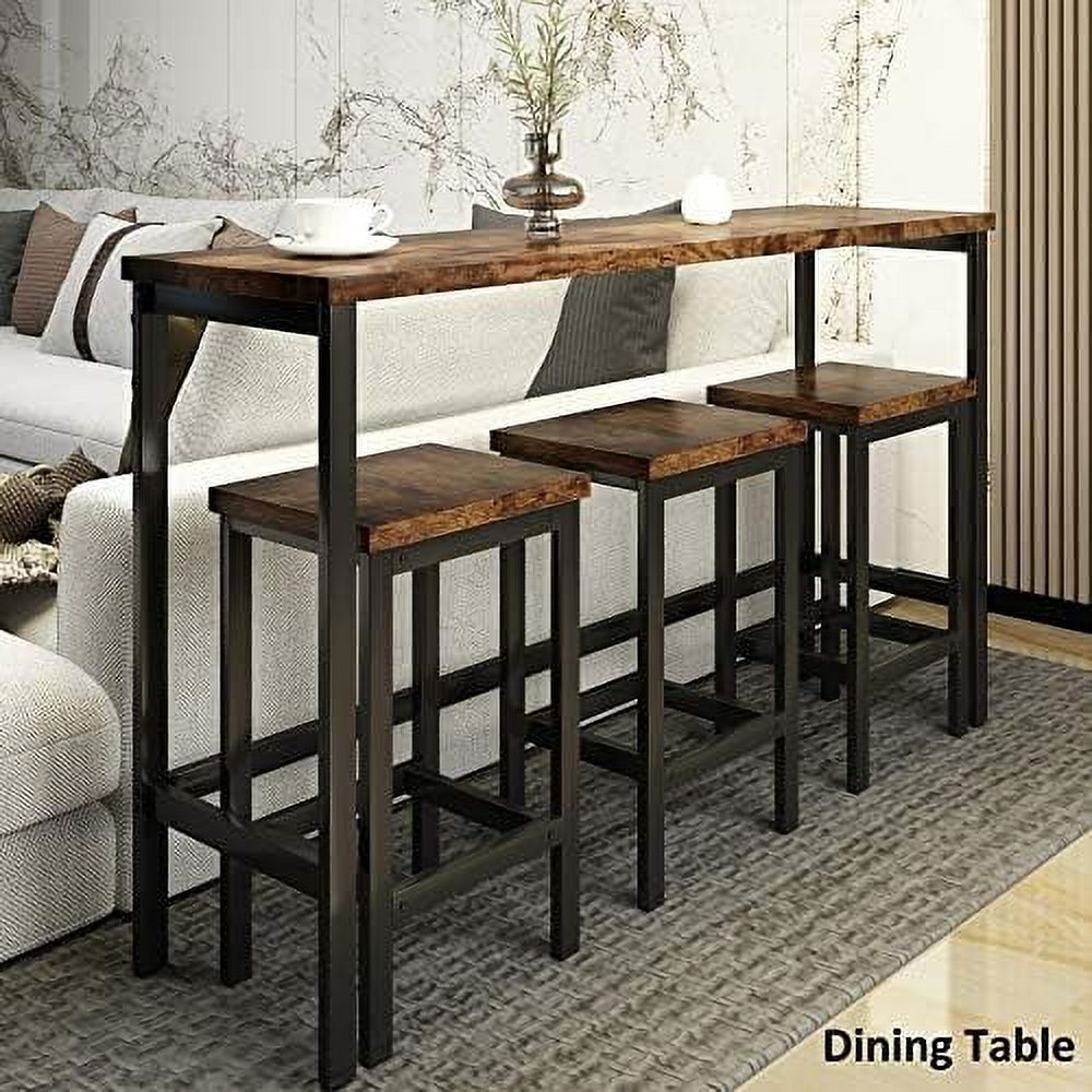 TJUNBOLIFE Harper & Bright Designs 4-Piece Counter Height Table Set with 2 Drawers and Socket  Mulitpurpose Rustic  Dining Table Set with 3 Leather Padded Stools (Espresso)