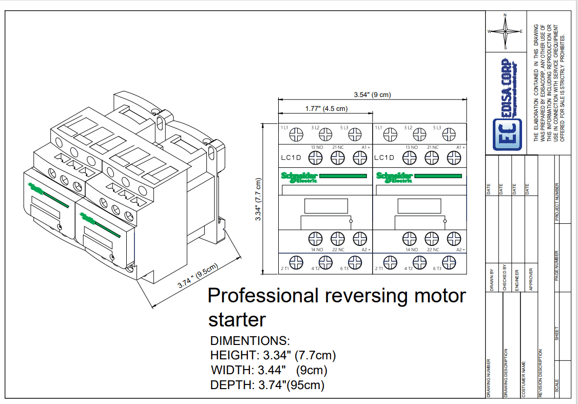 LC1D09G Schneider Reversing Starter 230V 9Amp 50/60Hz 3HP Coil 120VAC