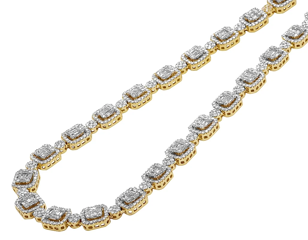10K Yellow Gold 9MM Baguette Diamond Choker Chain Necklace 13.4 CT 18