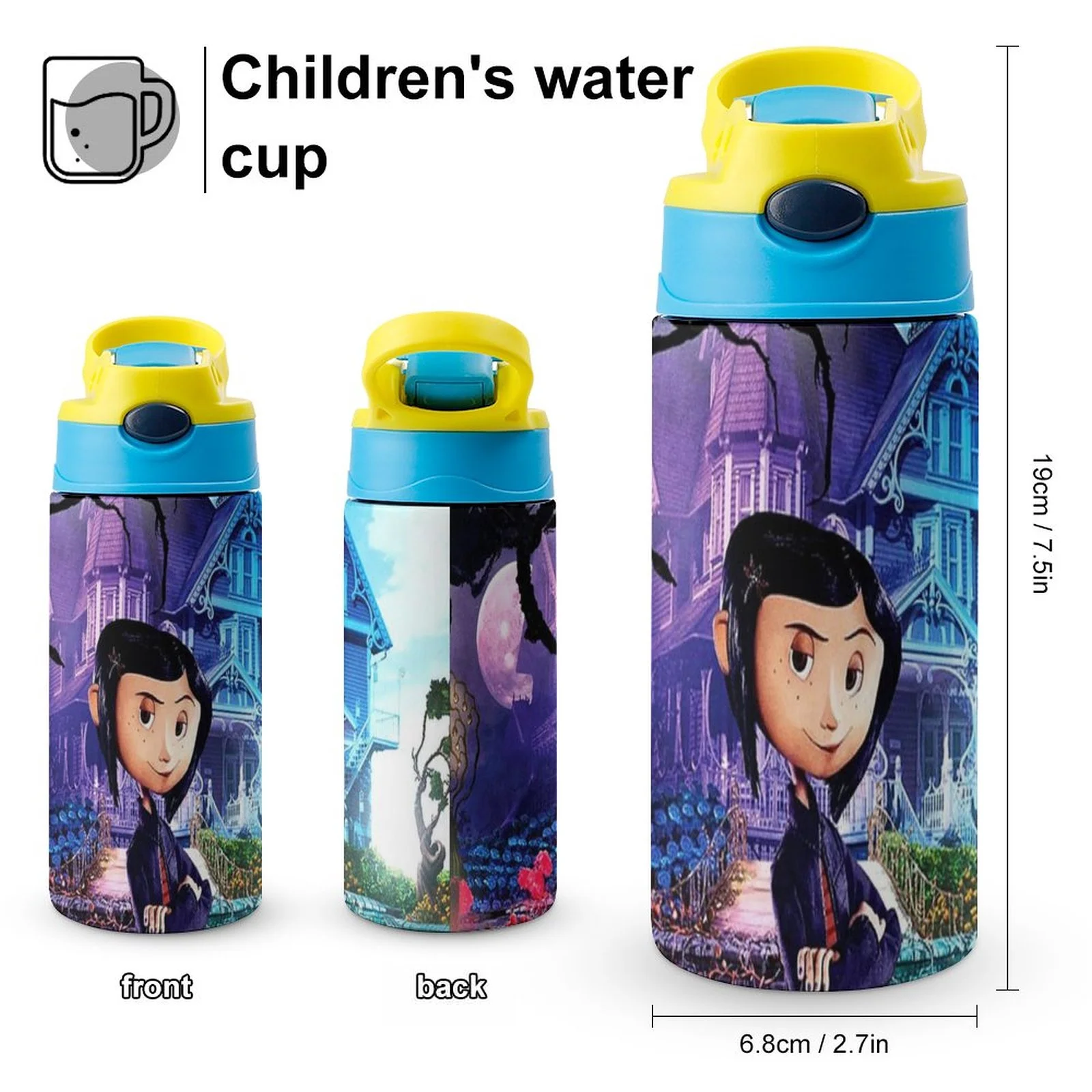 Coraline Cartoon Kid's Insulated Water Bottle With Straw Vacuum Stainless Steel Cup Leak-Proof Children Toddler Thermoses